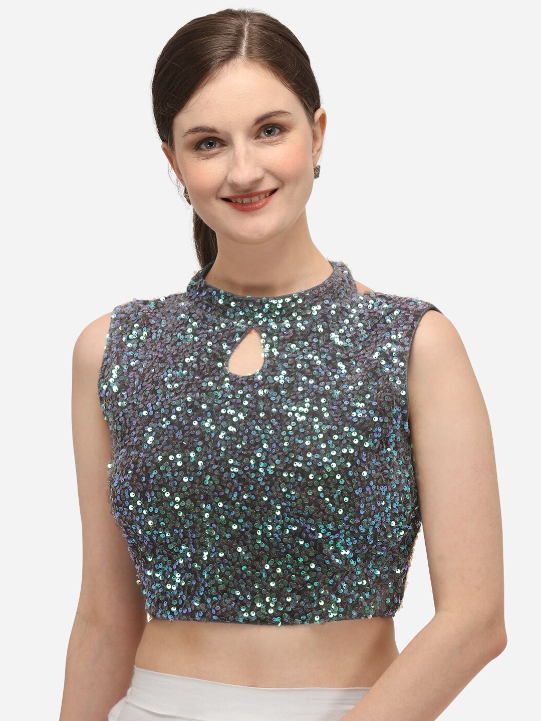 

Fab Viva Grey Embroidered Saree Blouse