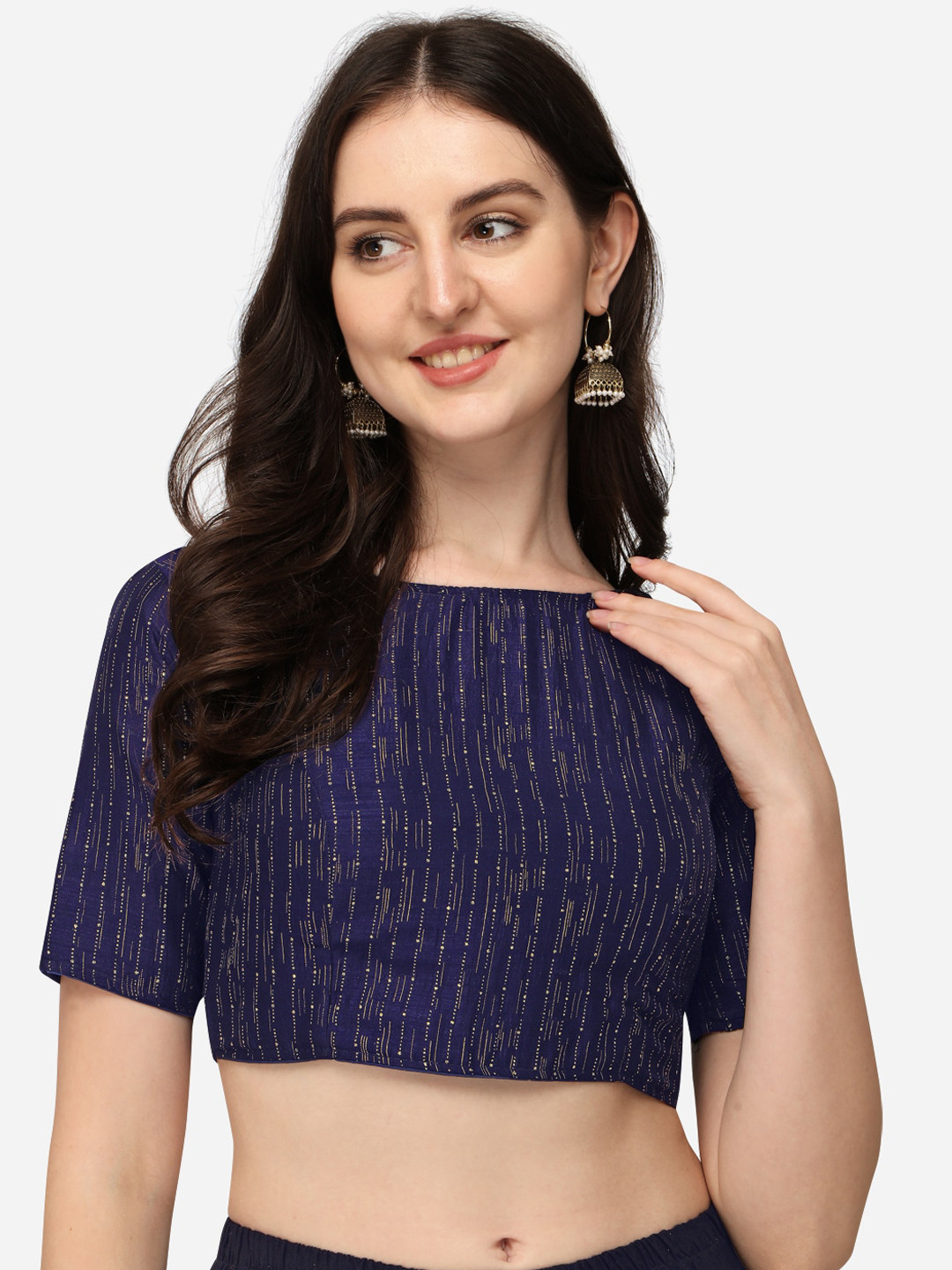 

Fab Viva Navy Blue Printed Saree Blouse