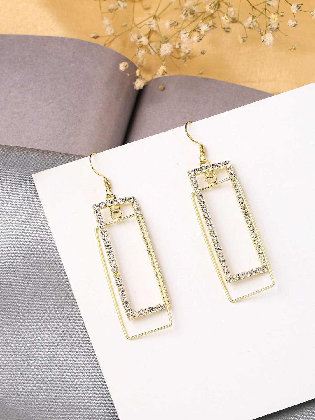 

Unwind by Yellow Chimes Gold Plated Geometric Drop Earrings