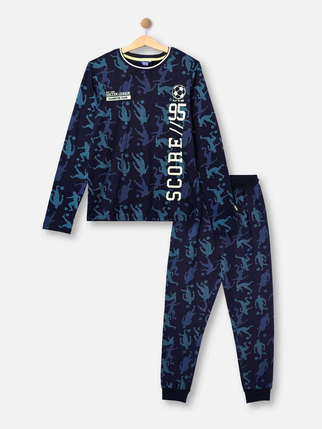 

R&B Boys Printed T-shirt with Trousers, Navy blue