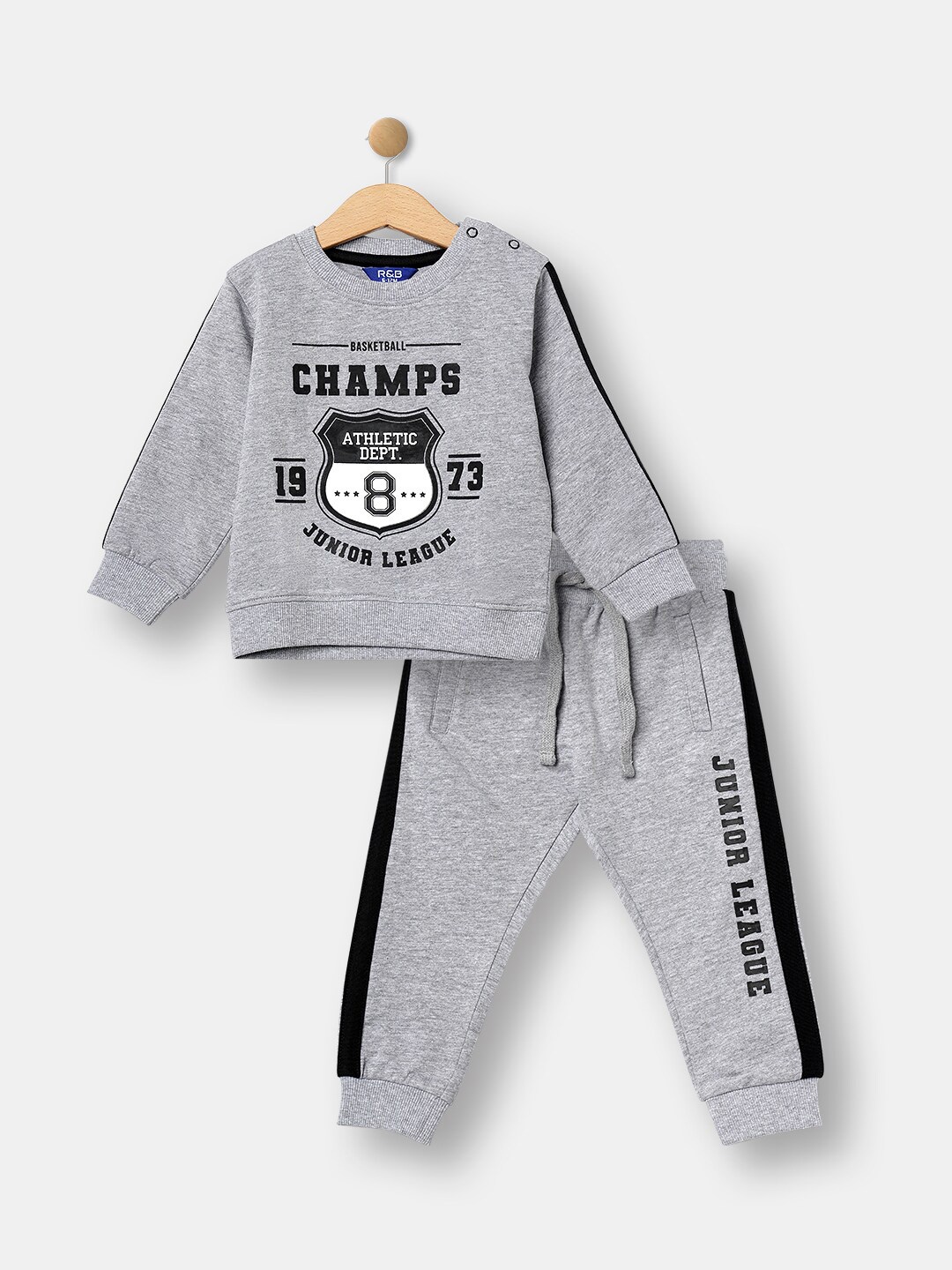 

R&B Boys Striped T-shirt with Trousers, Grey