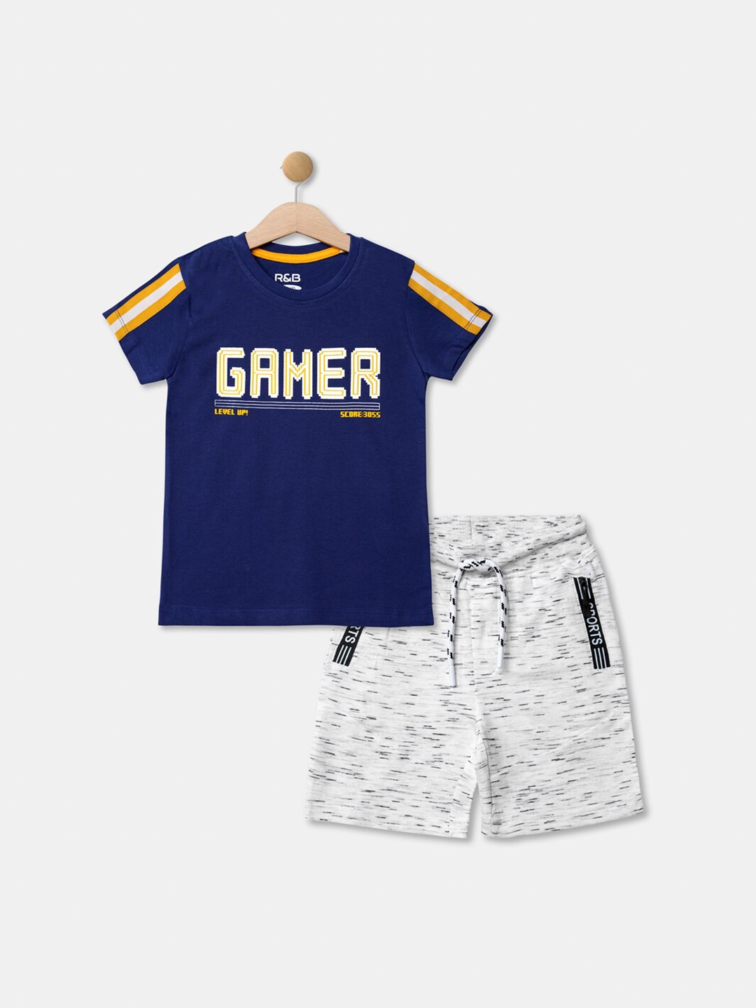 

R&B Boys Printed T-shirt with Shorts, Navy blue