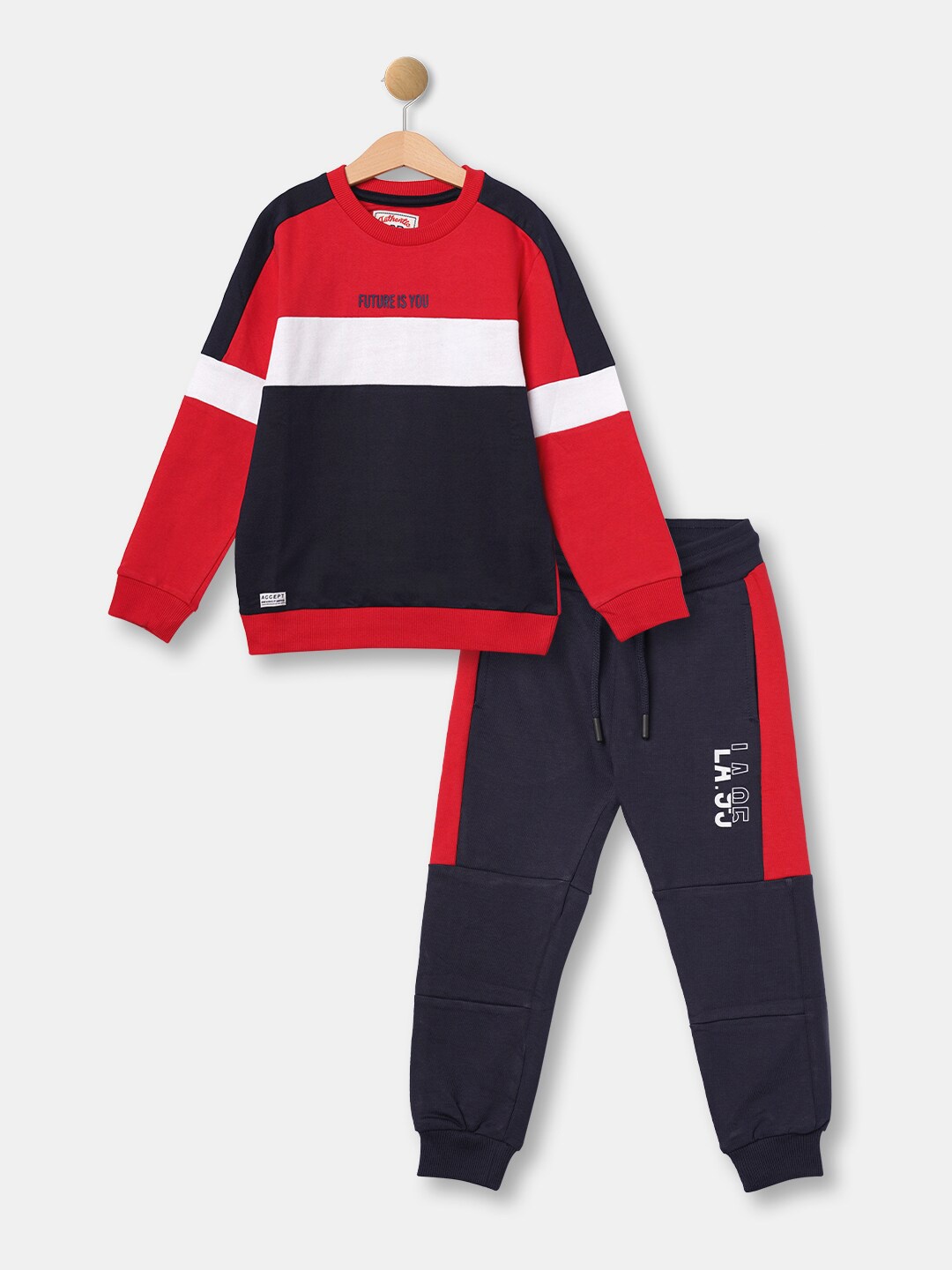 

R&B Boys Colourblocked T-shirt with Trousers, Red