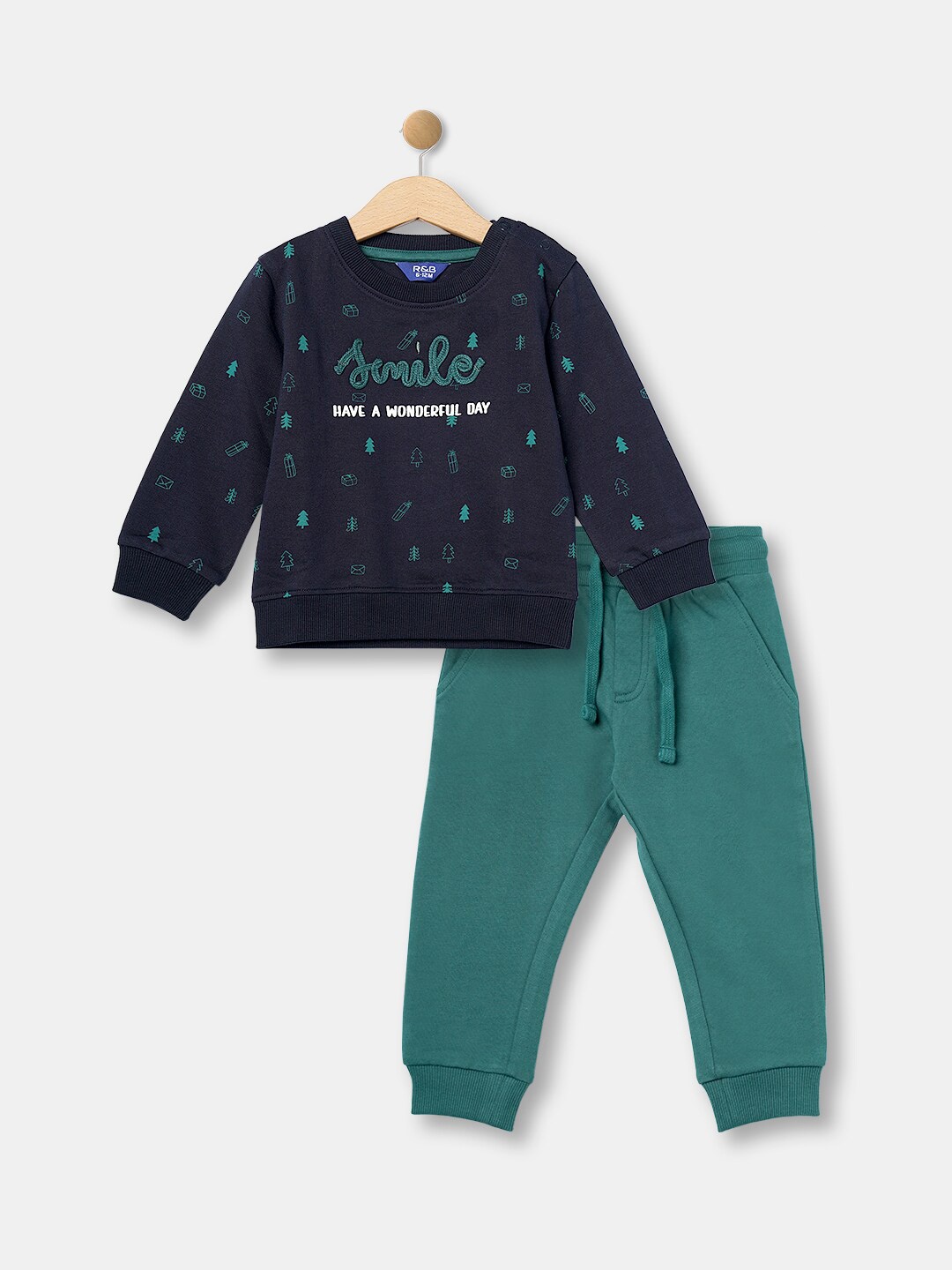 

R&B Boys Printed T-shirt with Trousers, Green