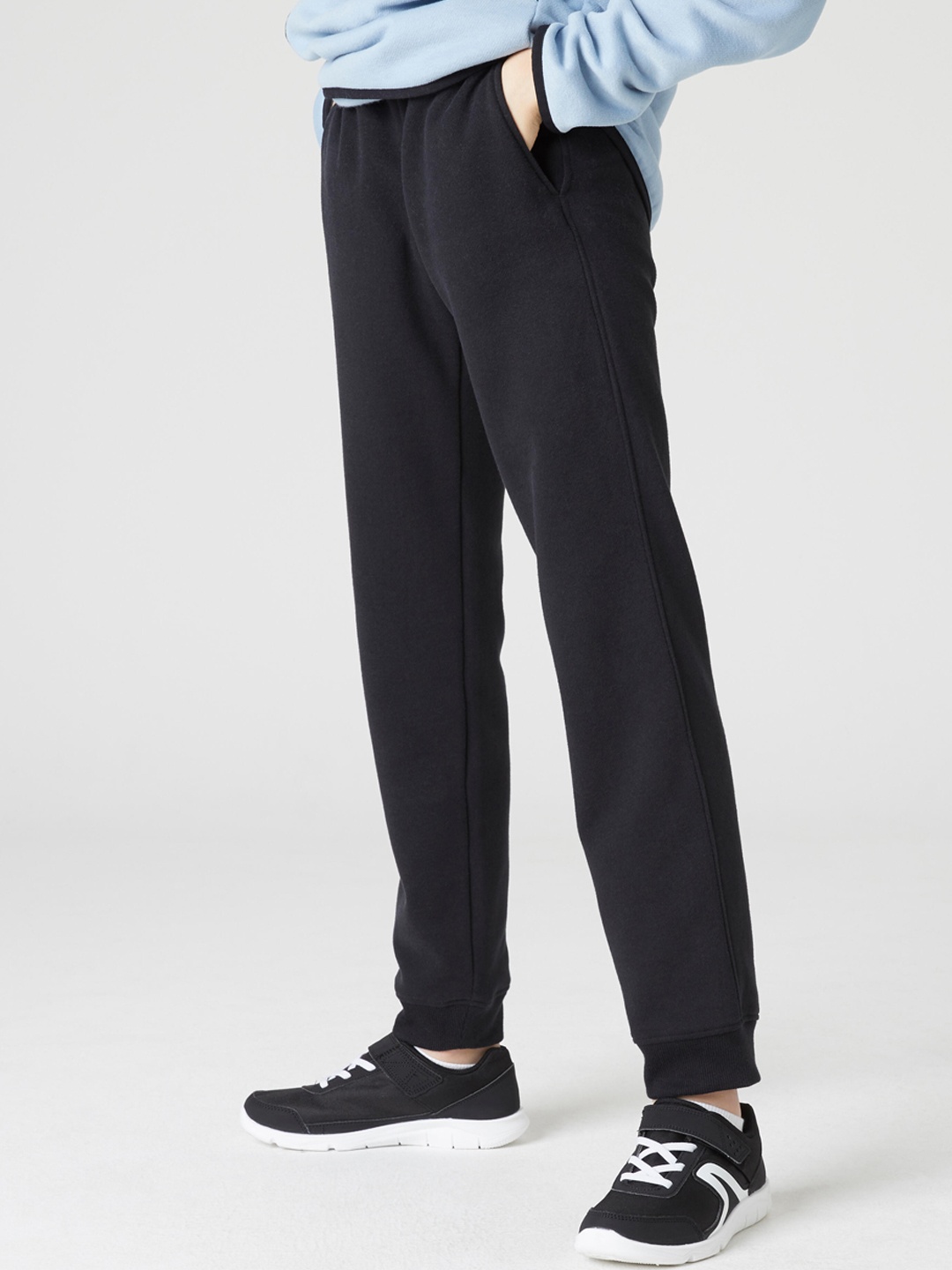 

Domyos By Decathlon Boys Black Solid Cotton Drawstrings Joggers