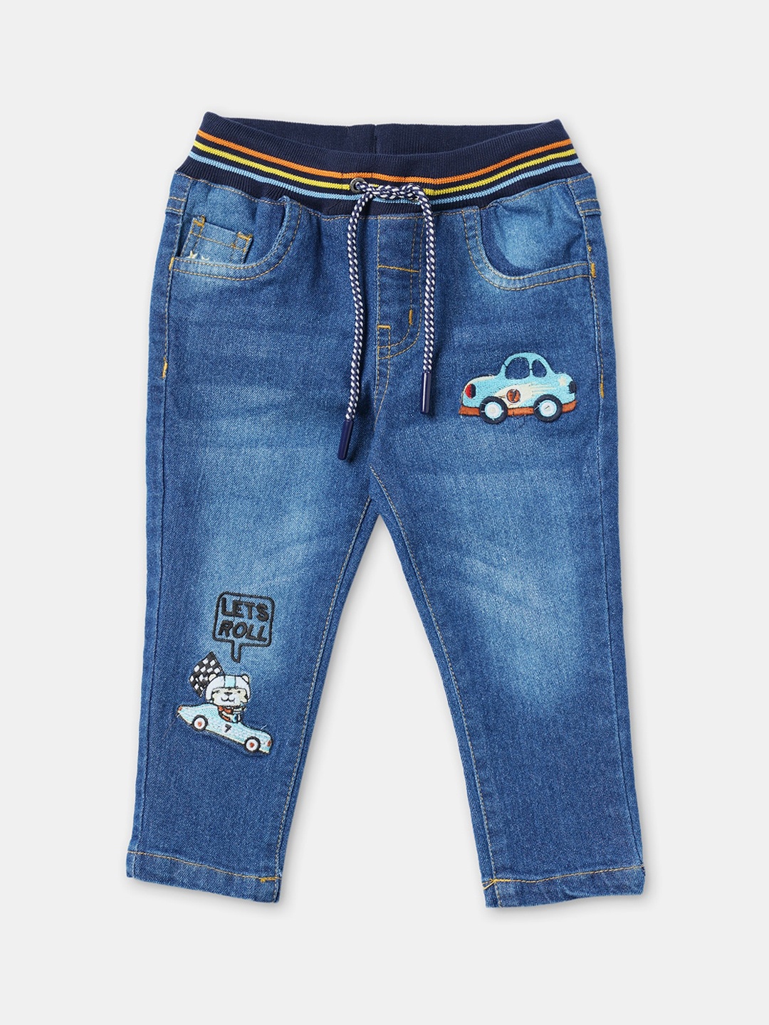 

R&B Boys Blue Low Distress Light Fade Embroidered Jeans