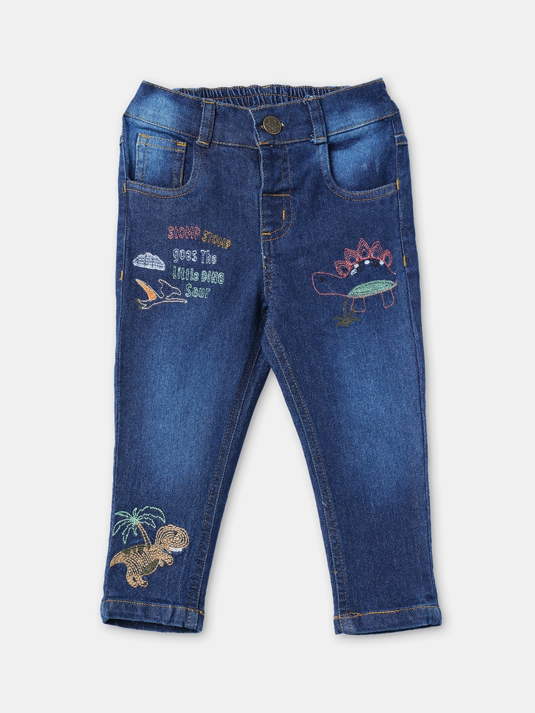 

R&B Boys Blue Medium Shade Light Fade Embroidered Jeans