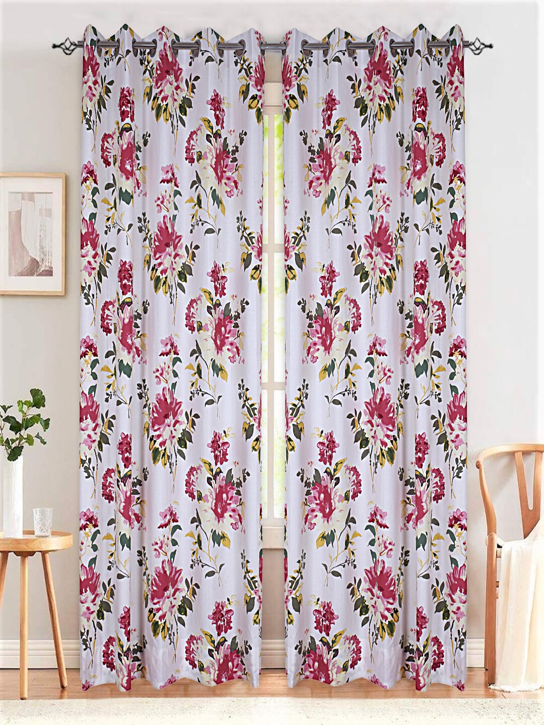

INDHOME LIFE Set of 2 White & Pink Floral Door Curtain