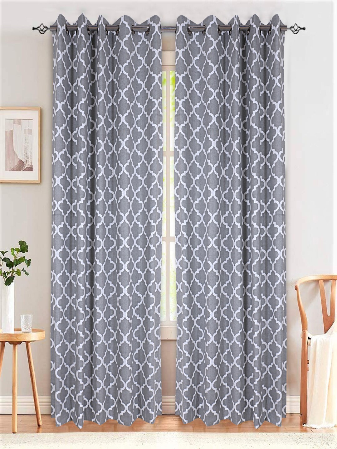 

INDHOME LIFE Geometric Cotton Door Curtain, Grey