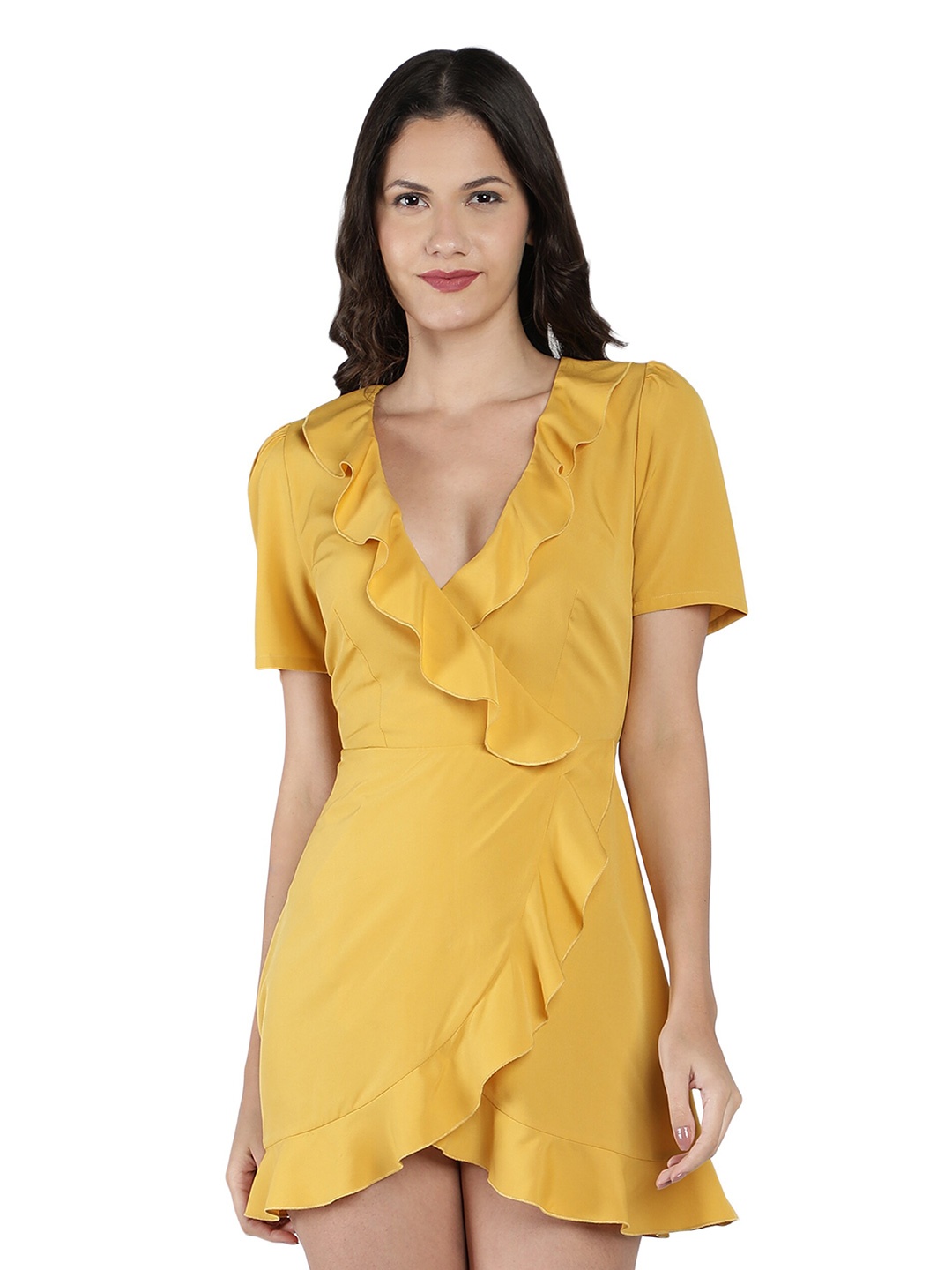 

NUEVOSDAMAS Yellow Georgette Mini Dress