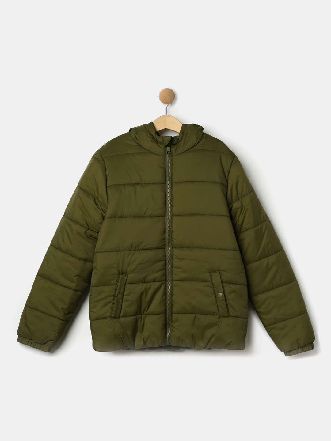 

R&B Boys Olive Green Striped Puffer Jacket