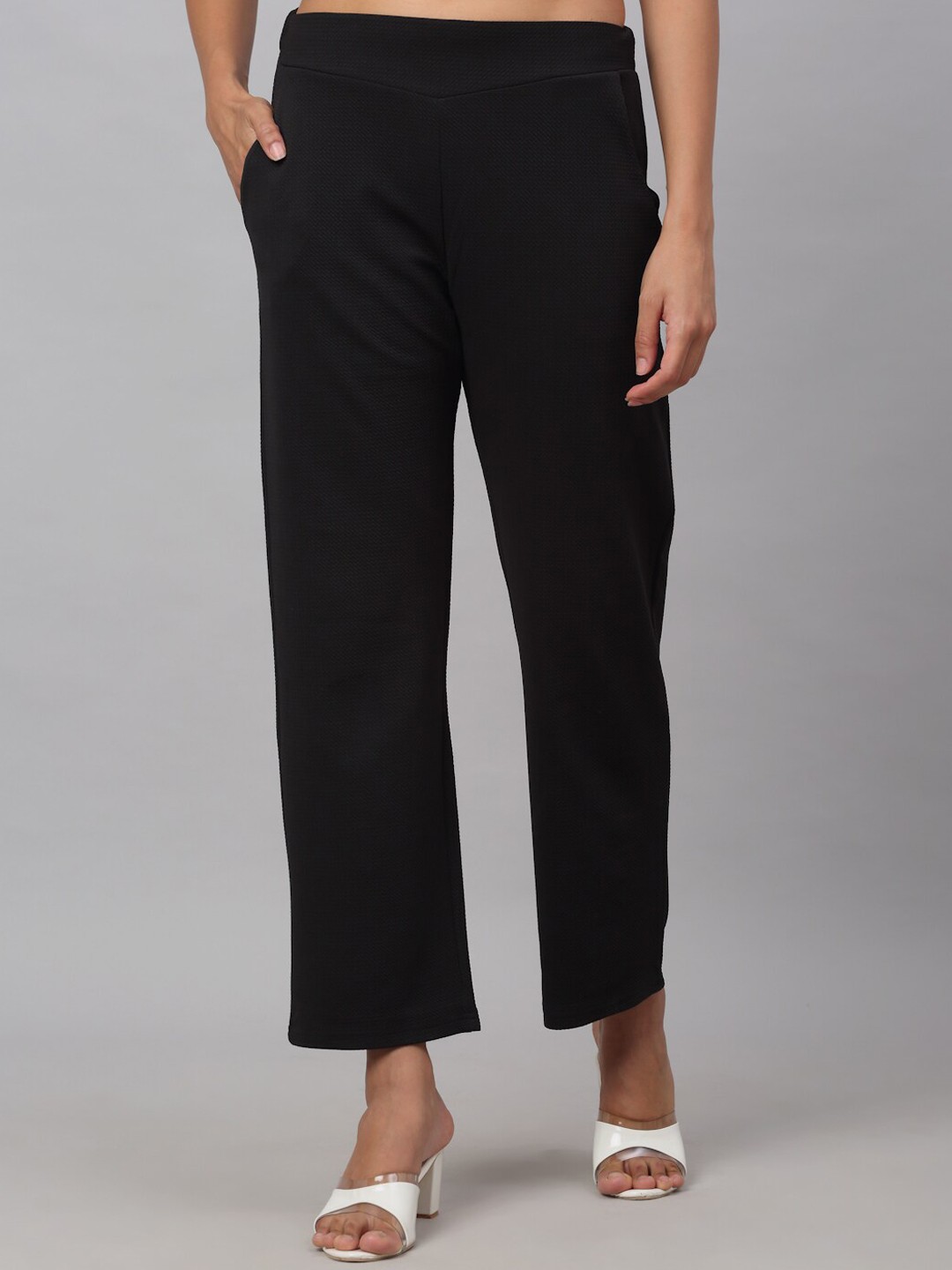

NEUDIS Women Black Easy Wash Straight Fit Trouser