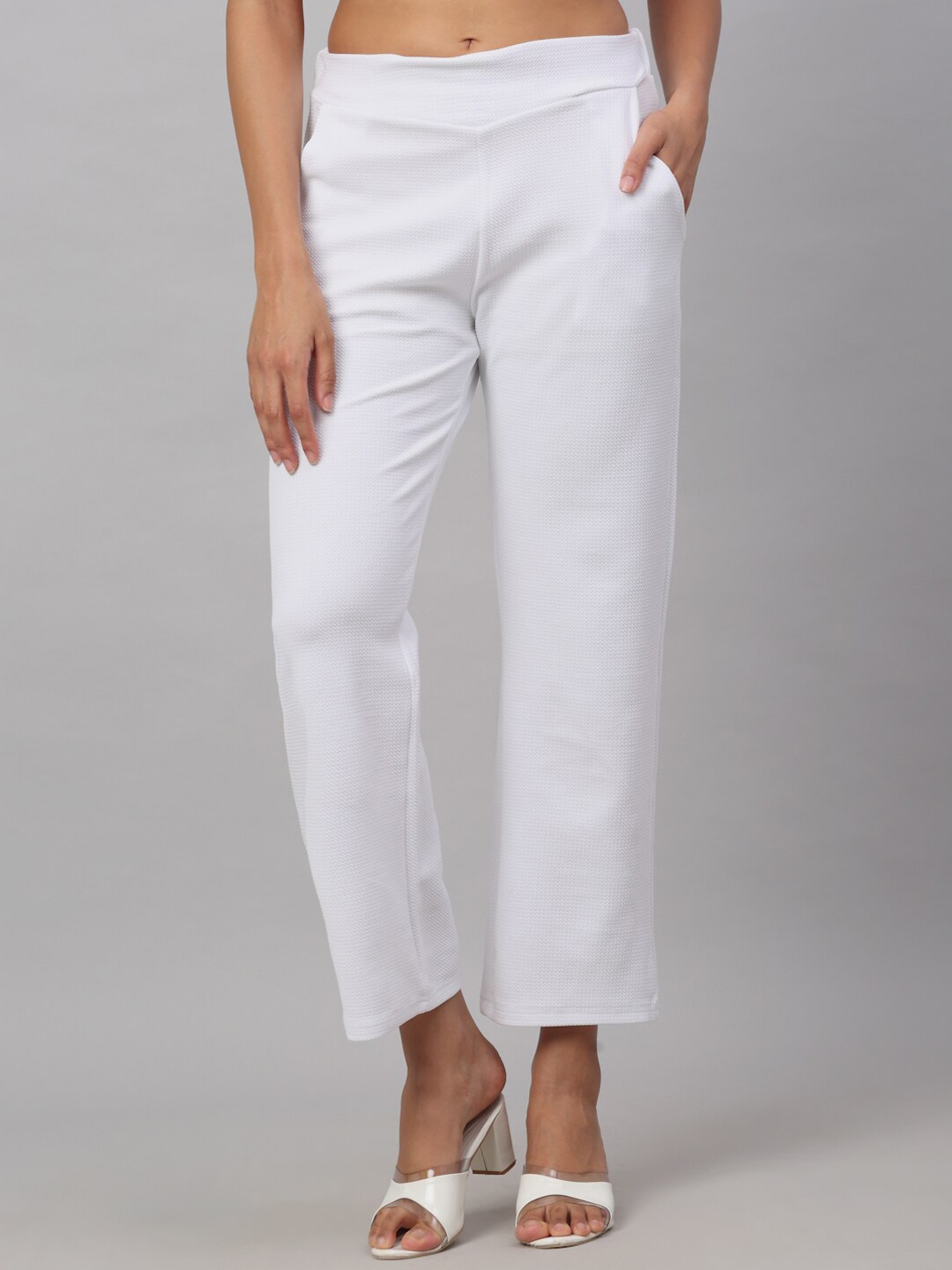 

NEUDIS Women White Easy Wash Straight Fit Trouser