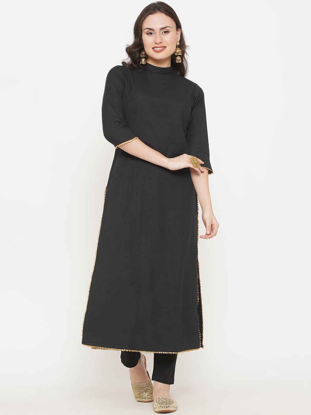 

FABNEST Women Black Cotton Kurta
