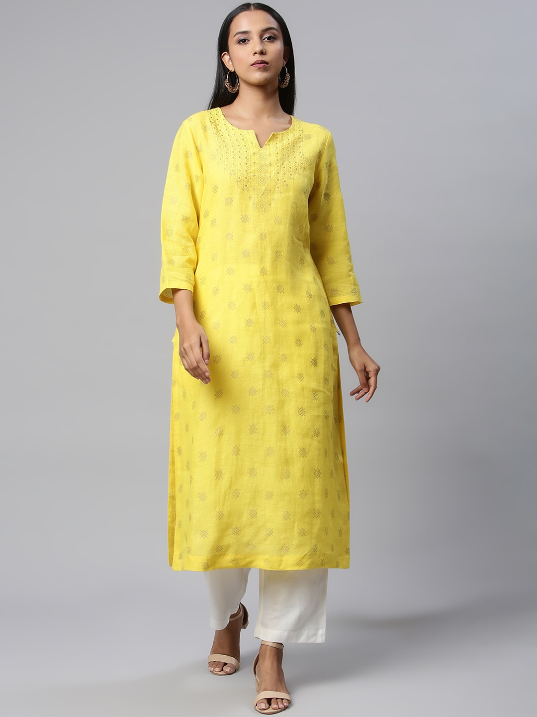 

Linen Club Woman Women Yellow Ethnic Motifs Kurta