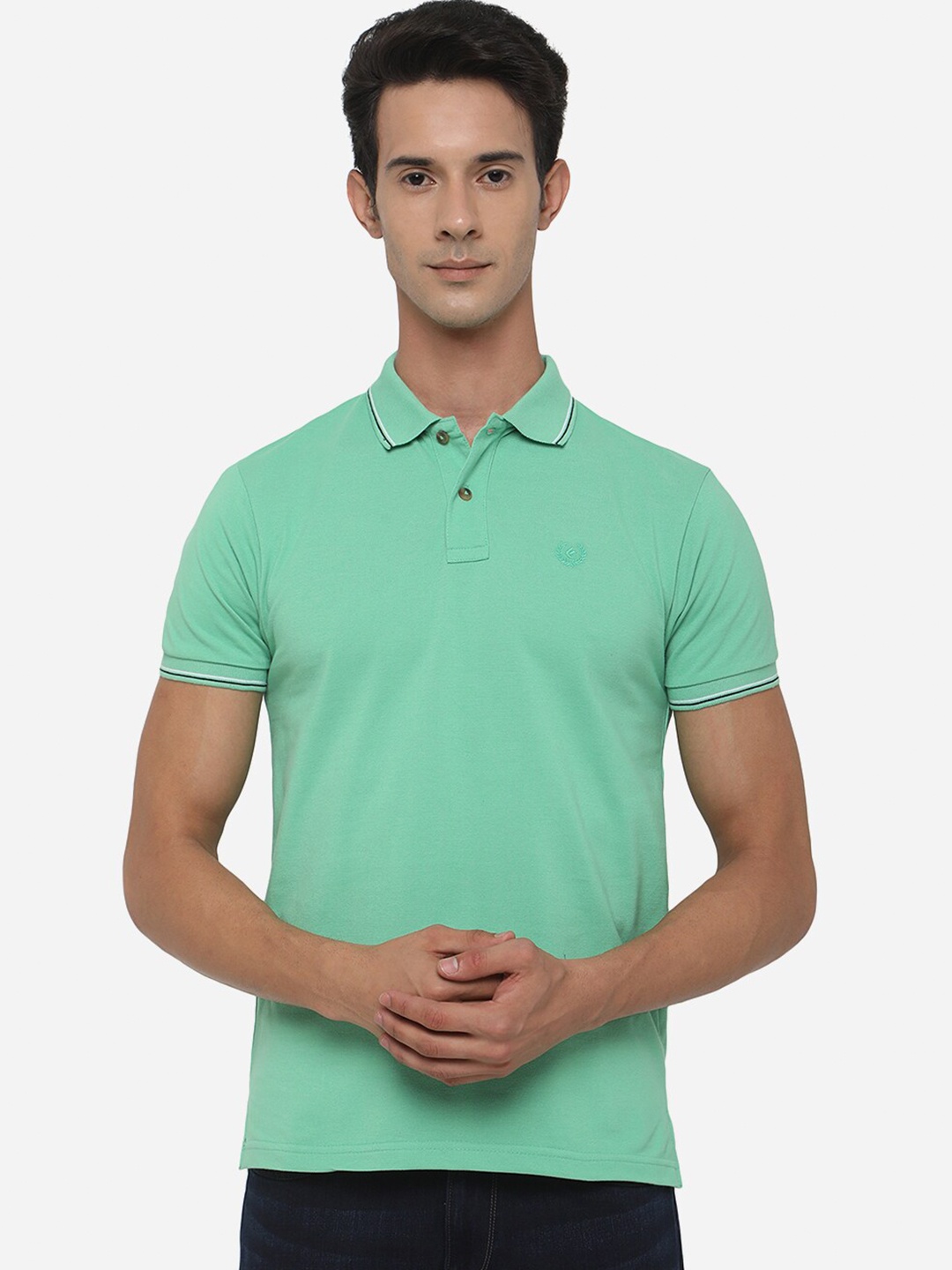 

Greenfibre Men Green Polo Collar Cotton Slim Fit T-shirt