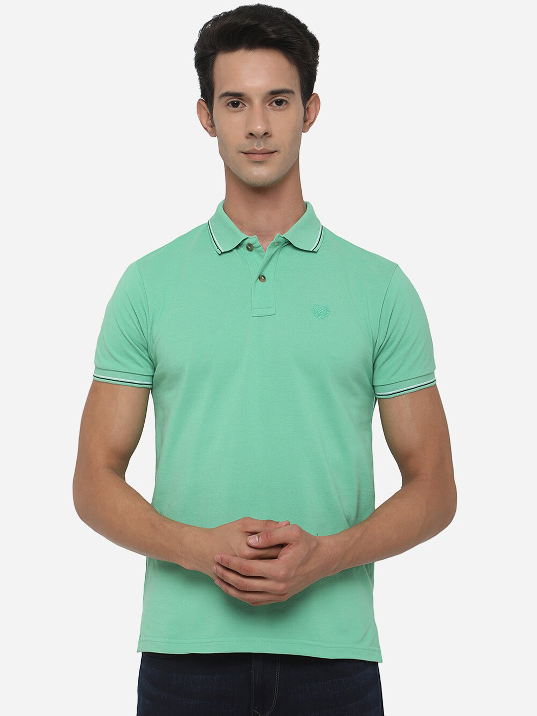 

Greenfibre Men Green Polo Collar Cotton Slim Fit T-shirt