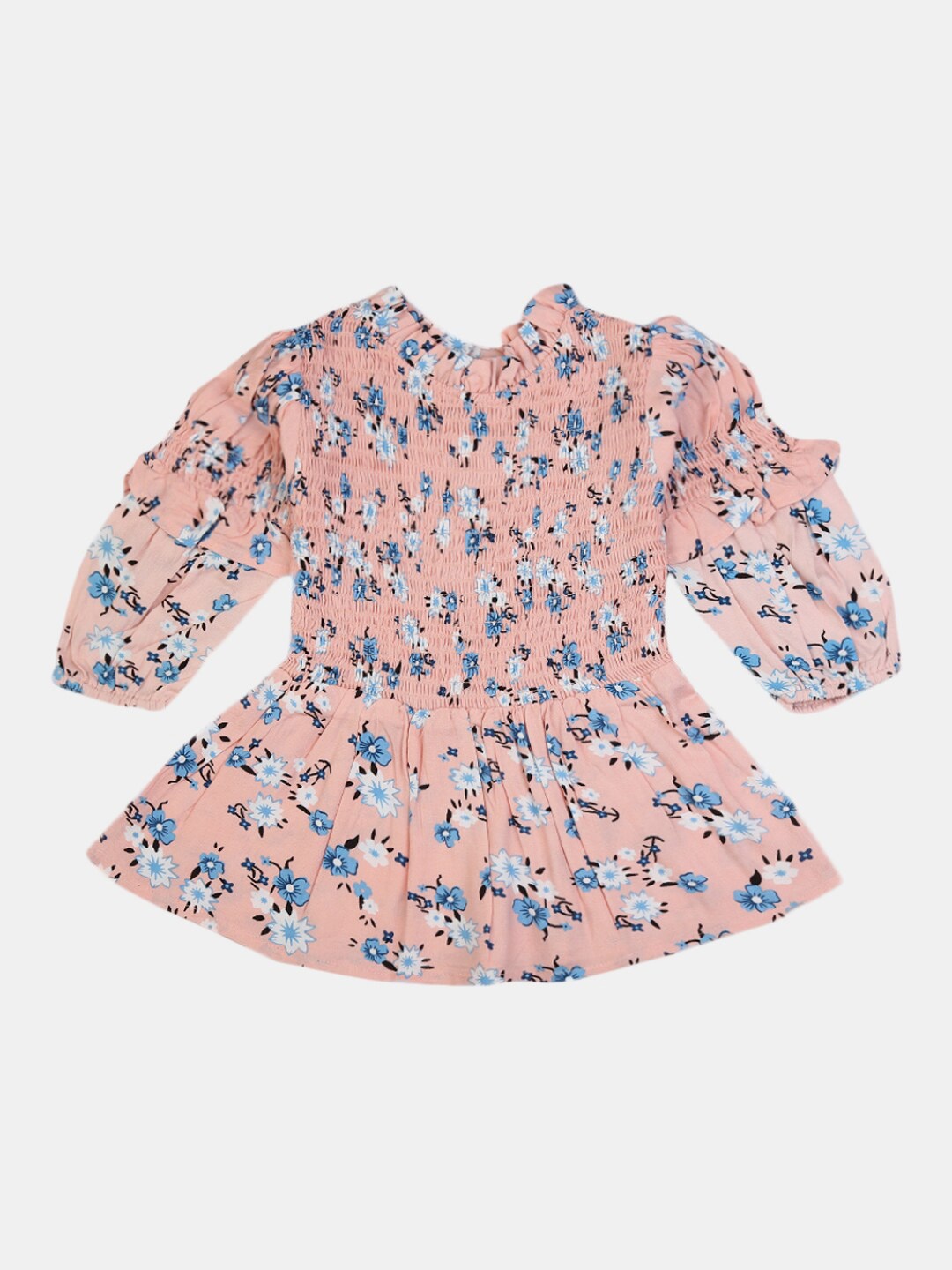 

V-Mart Girls Peach-Colored & Blue Floral Printed Peplum Top