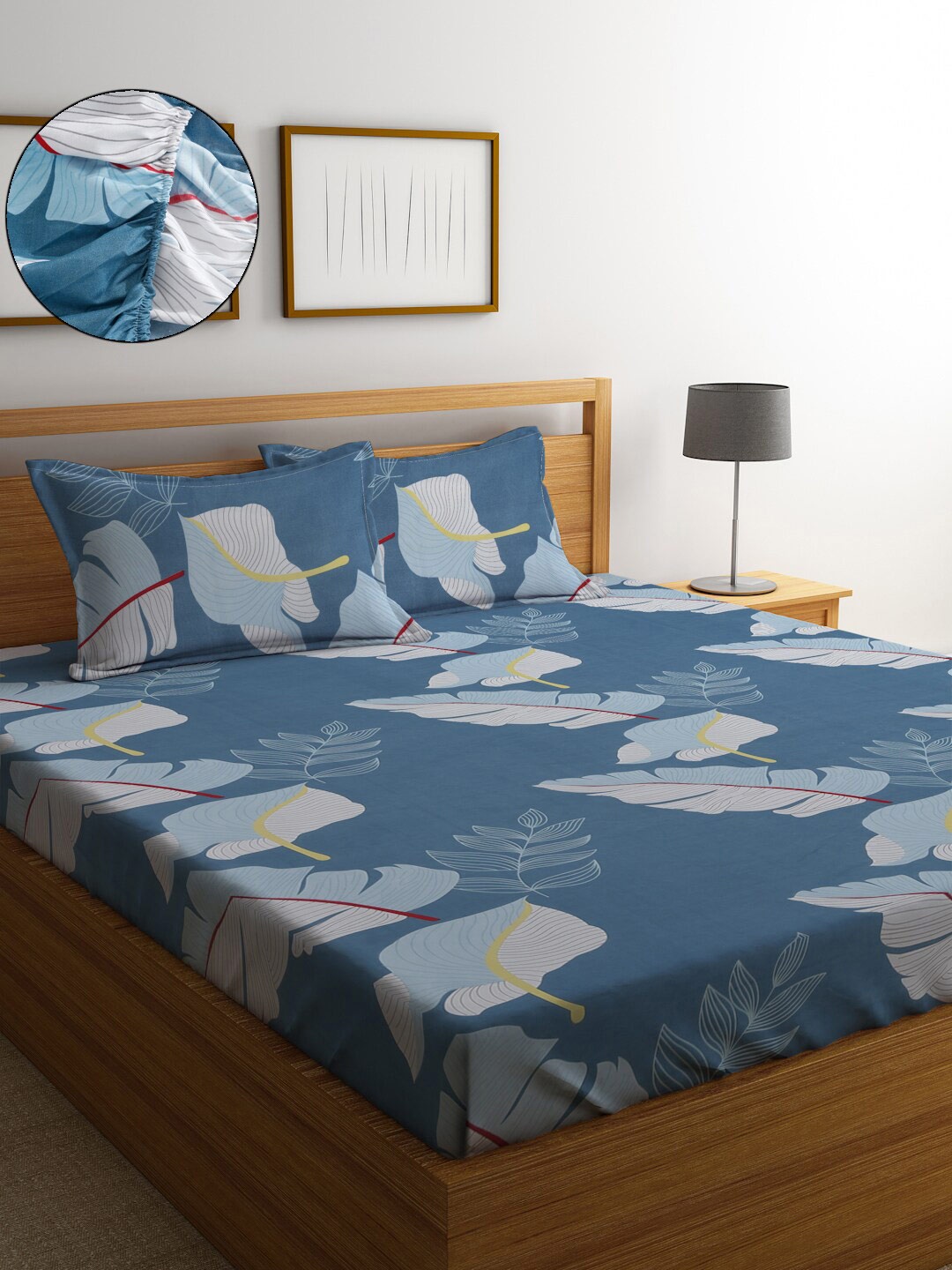 

SOKNACK Floral 300 TC Queen Bedsheet with 2 Pillow Covers, Blue