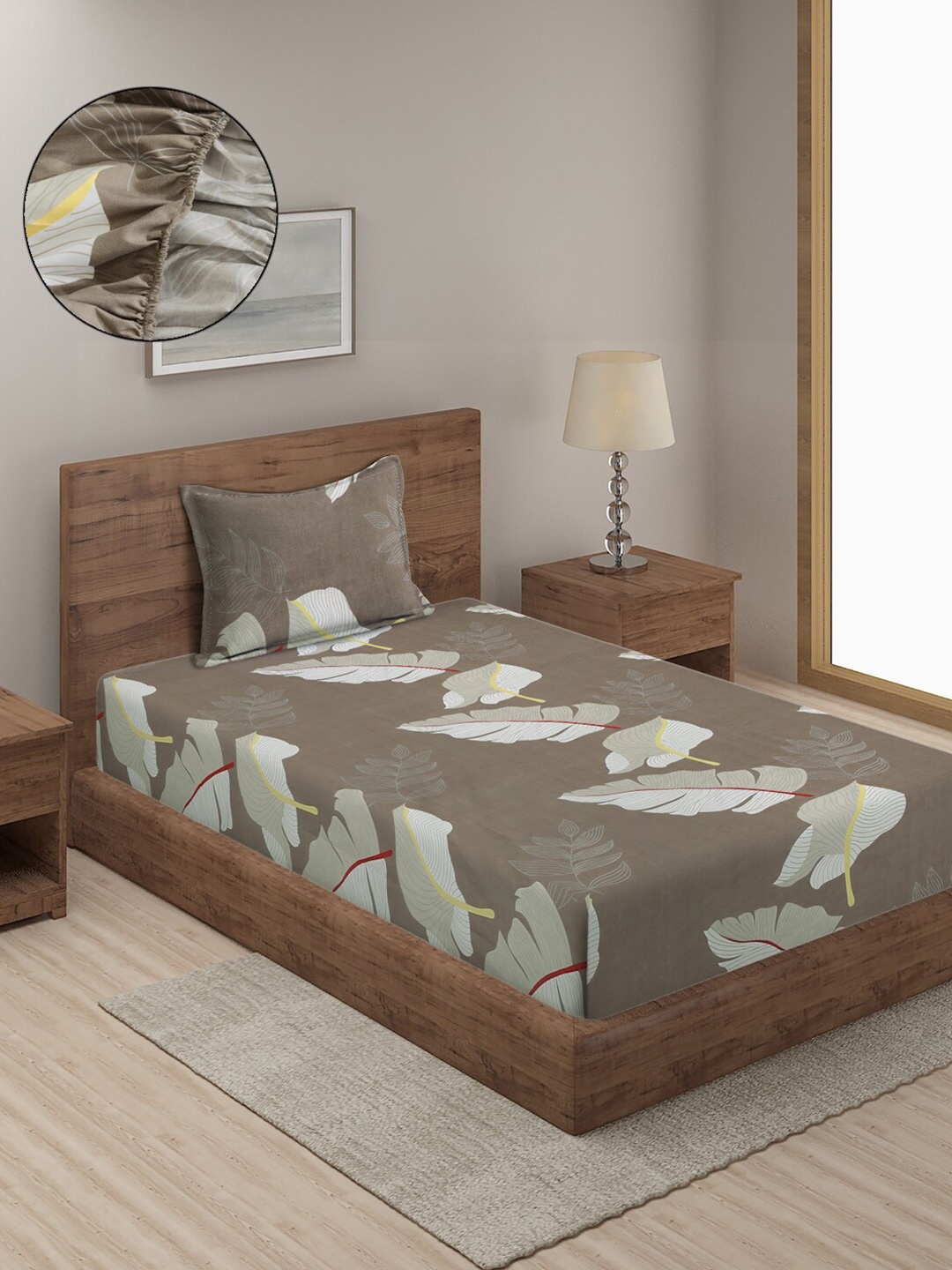 

SOKNACK Floral 300 TC Single Bedsheet with 1 Pillow Covers, Brown