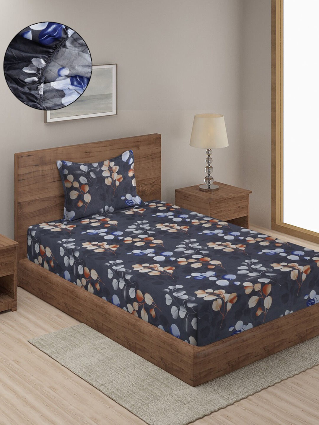 

SOKNACK Floral 300 TC Single Bedsheet with 1 Pillow Covers, Black