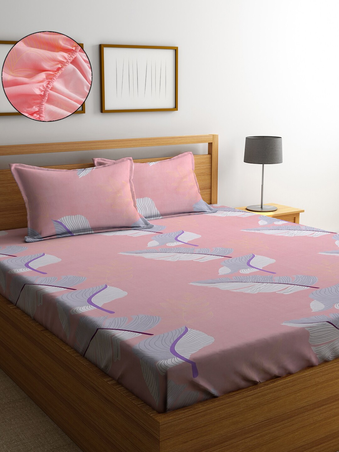 

SOKNACK Floral 300 TC Queen Bedsheet with 2 Pillow Covers, Pink