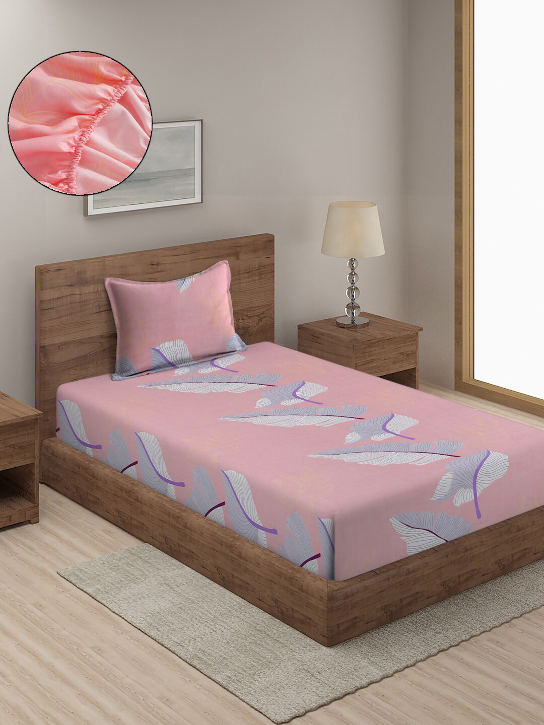 

SOKNACK Floral 300 TC Single Bedsheet with 1 Pillow Covers, Pink