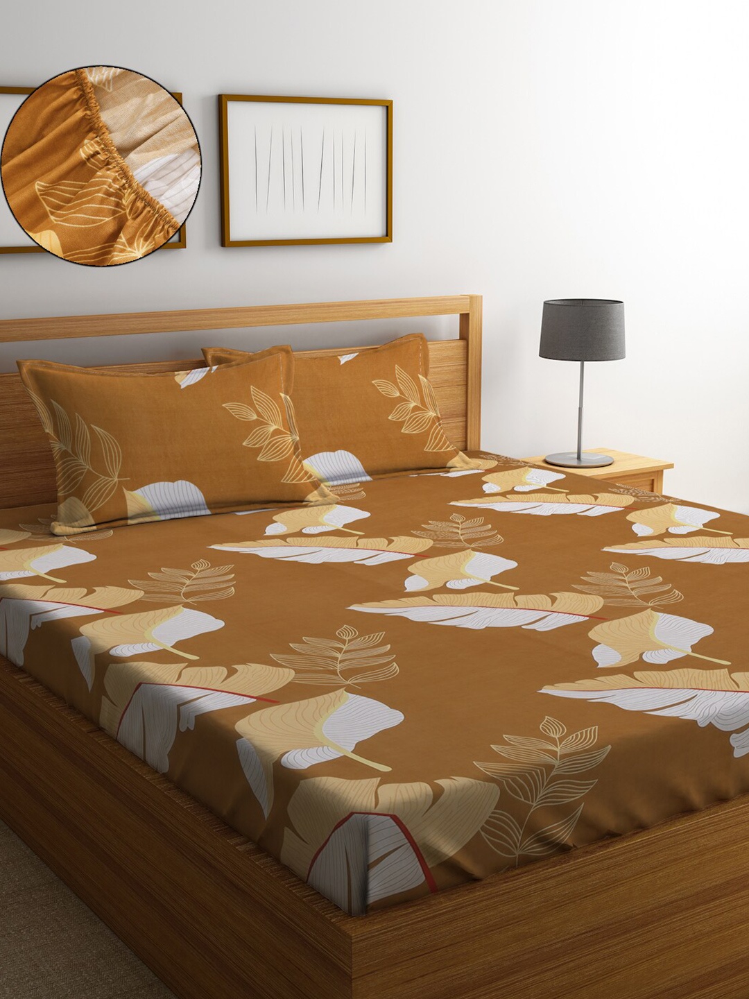 

SOKNACK Floral 300 TC Queen Bedsheet with 2 Pillow Covers, Mustard