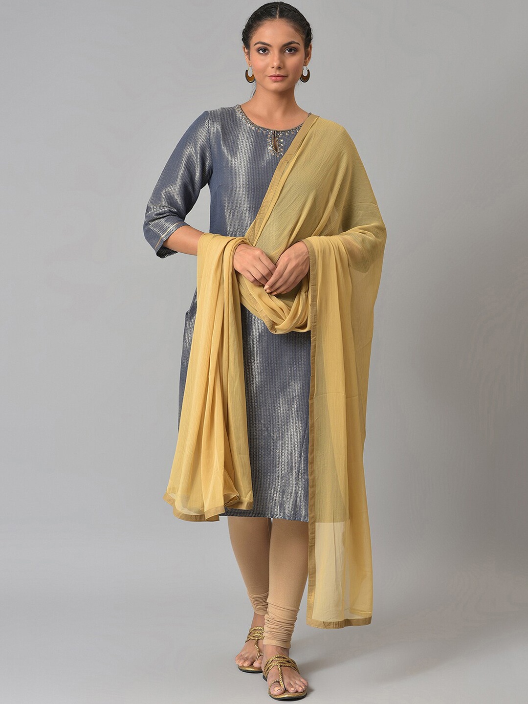 

W Women Blue Kurta with Churidar & With Dupatta