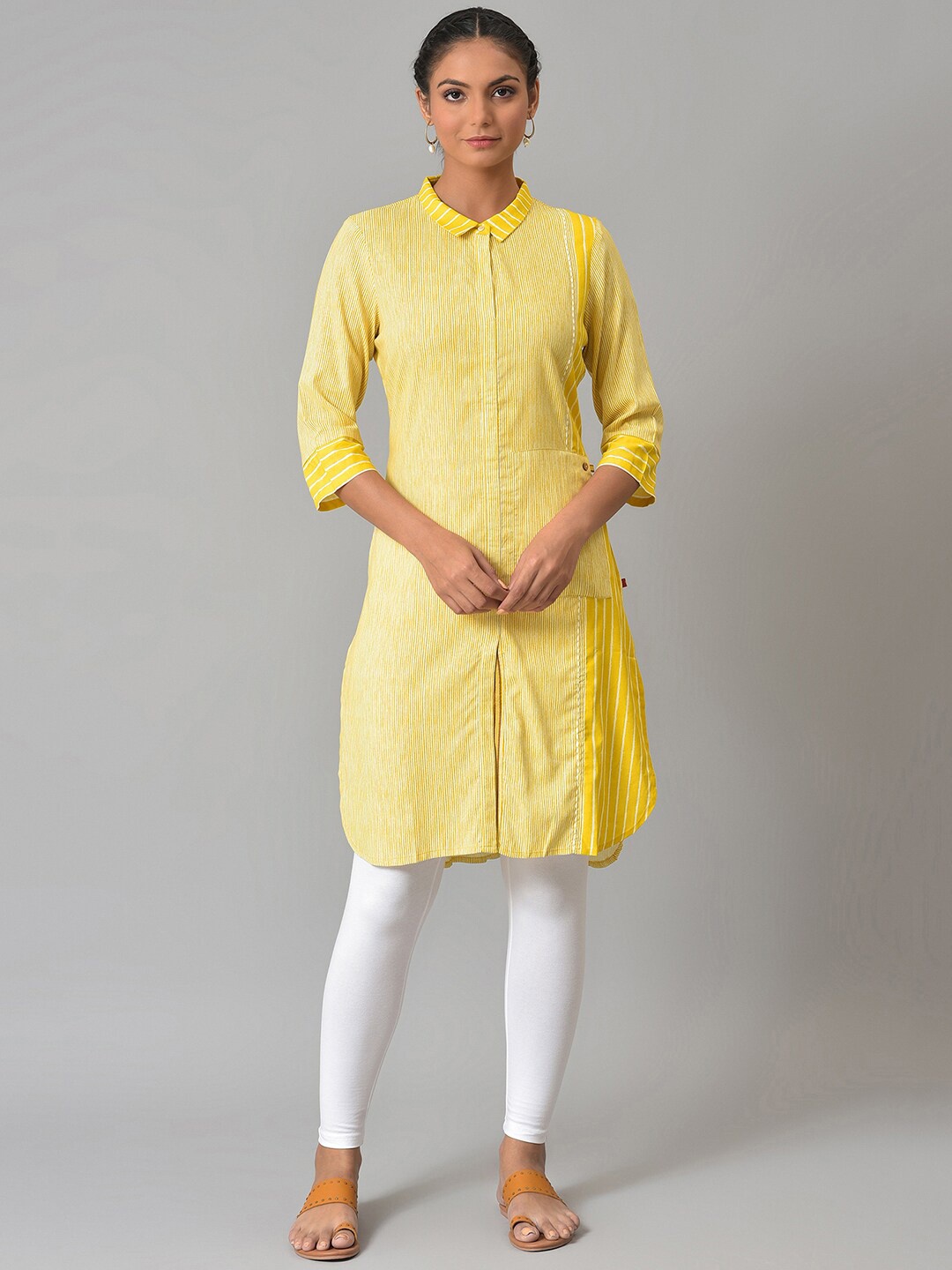 

W Women Yellow Striped Kurta
