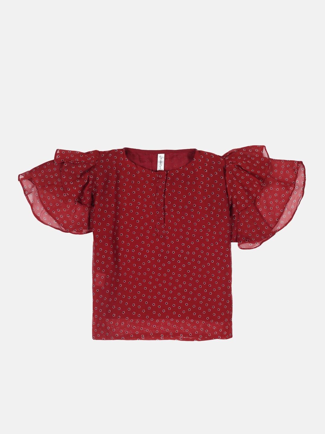 

KiddoPanti Rust Print Georgette Flared Sleeves Polyester Top