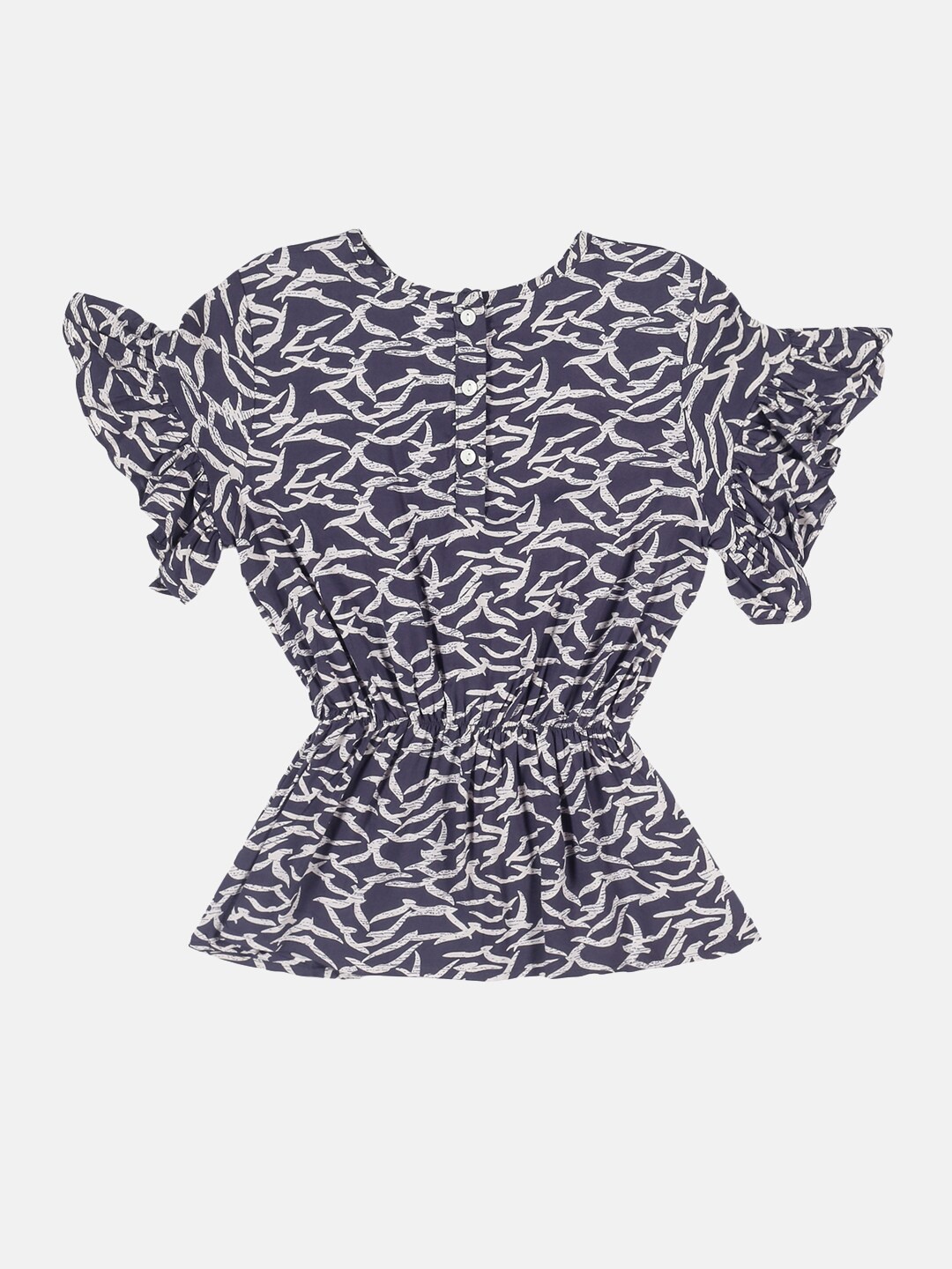 

KiddoPanti Navy Blue Print Georgette Cinched Waist Top