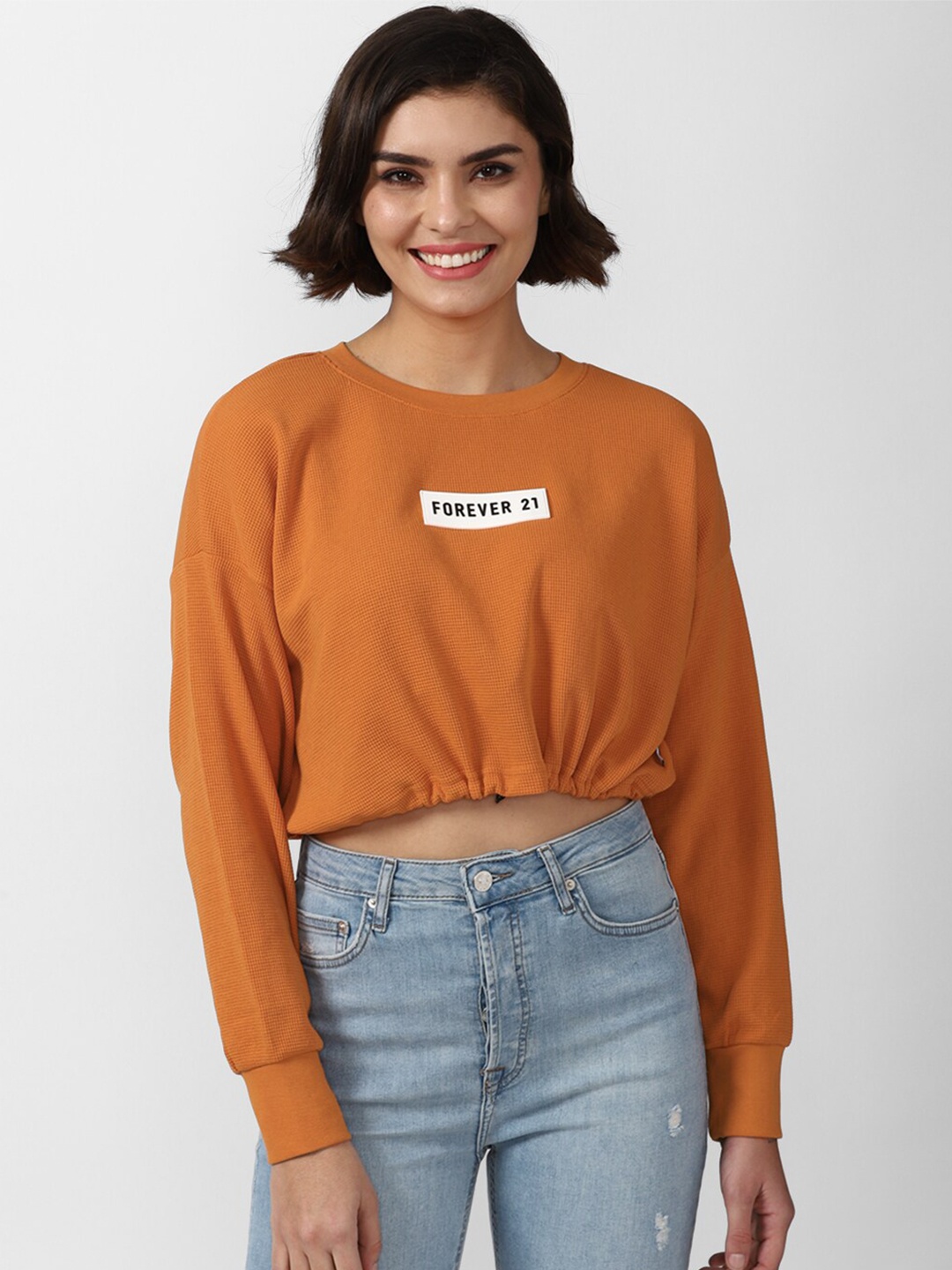 

FOREVER 21 Women Orange Printed Sweatshirt