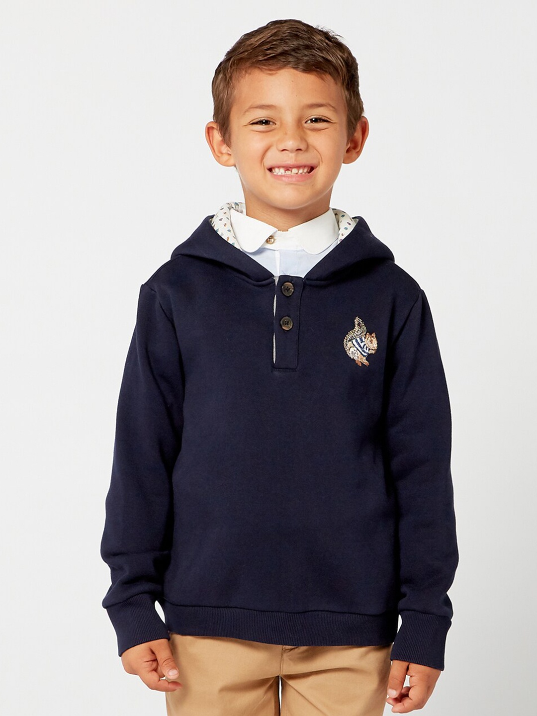 

One Friday Boys Blue Hooded Applique Sweatshirt