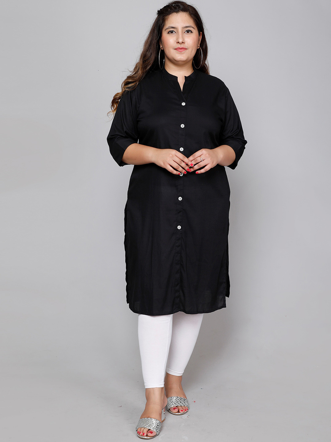 

PNEHA Women Black Plus Size Rayon Solid Kurta