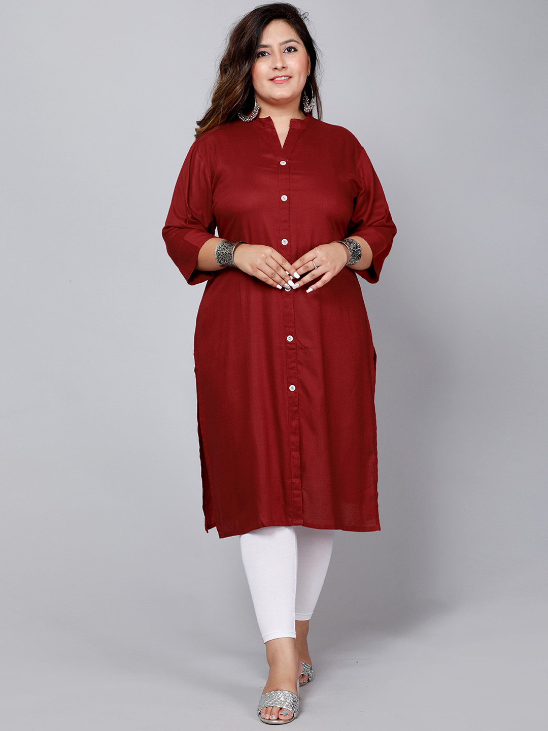 

PNEHA Women Plus Size Solid Kurta, Maroon