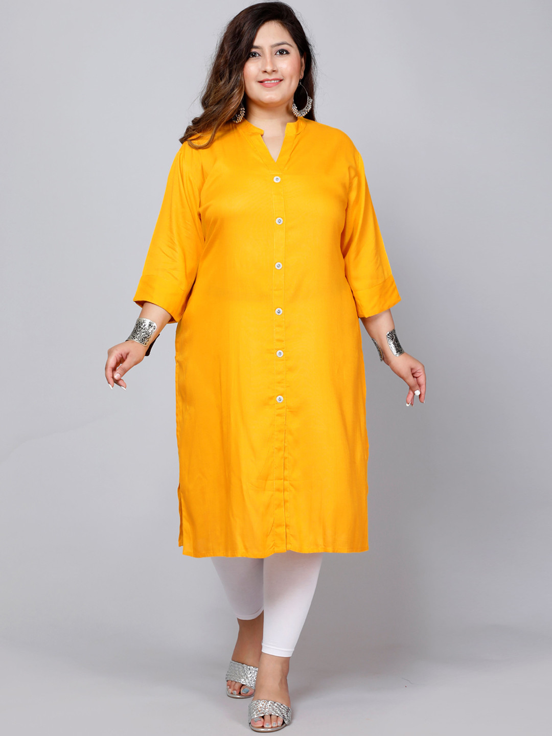 

PNEHA Women Plus Size Yellow Solid Kurta