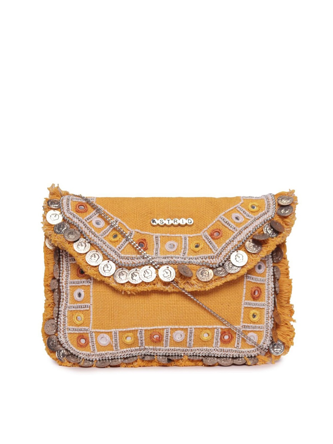 

ASTRID Women Yellow Embellished Structured Jute Sling Bag