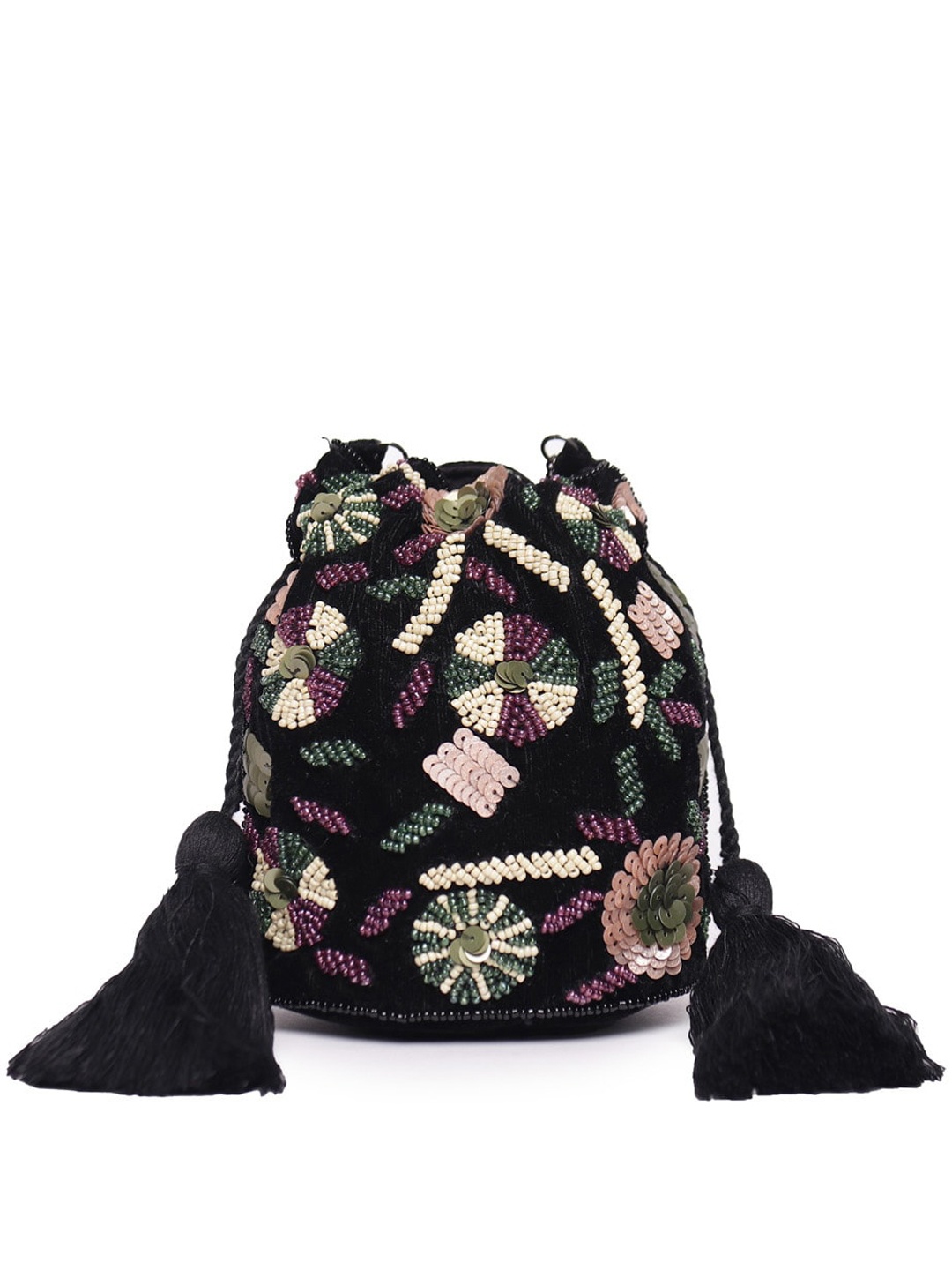 

ASTRID Multicoloured Embellished Bucket Sling Bag with Tasselled, Multi