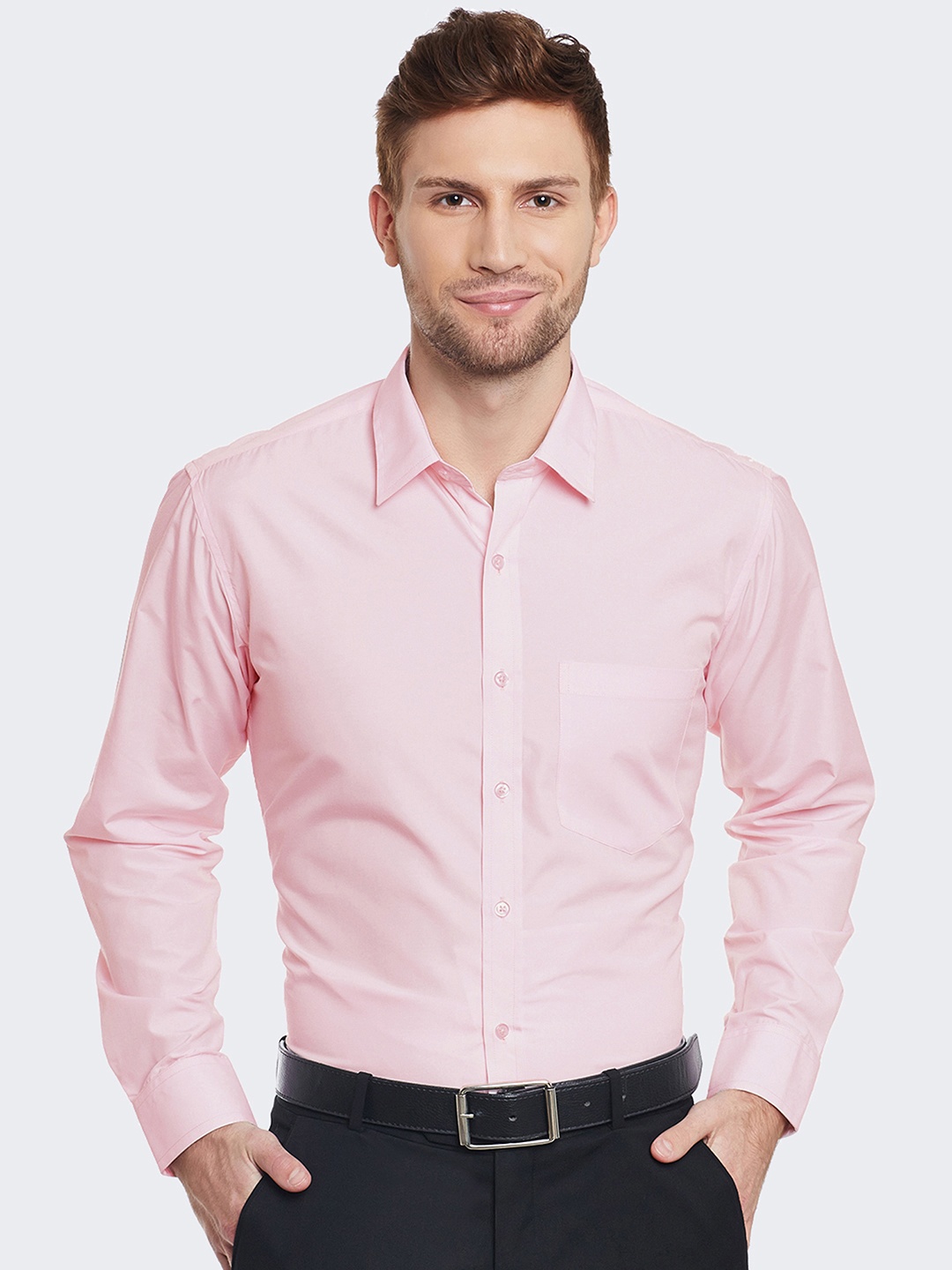 

Hancock Men Slim Fit Solid Wrinkle Resistant Formal Shirt, Pink