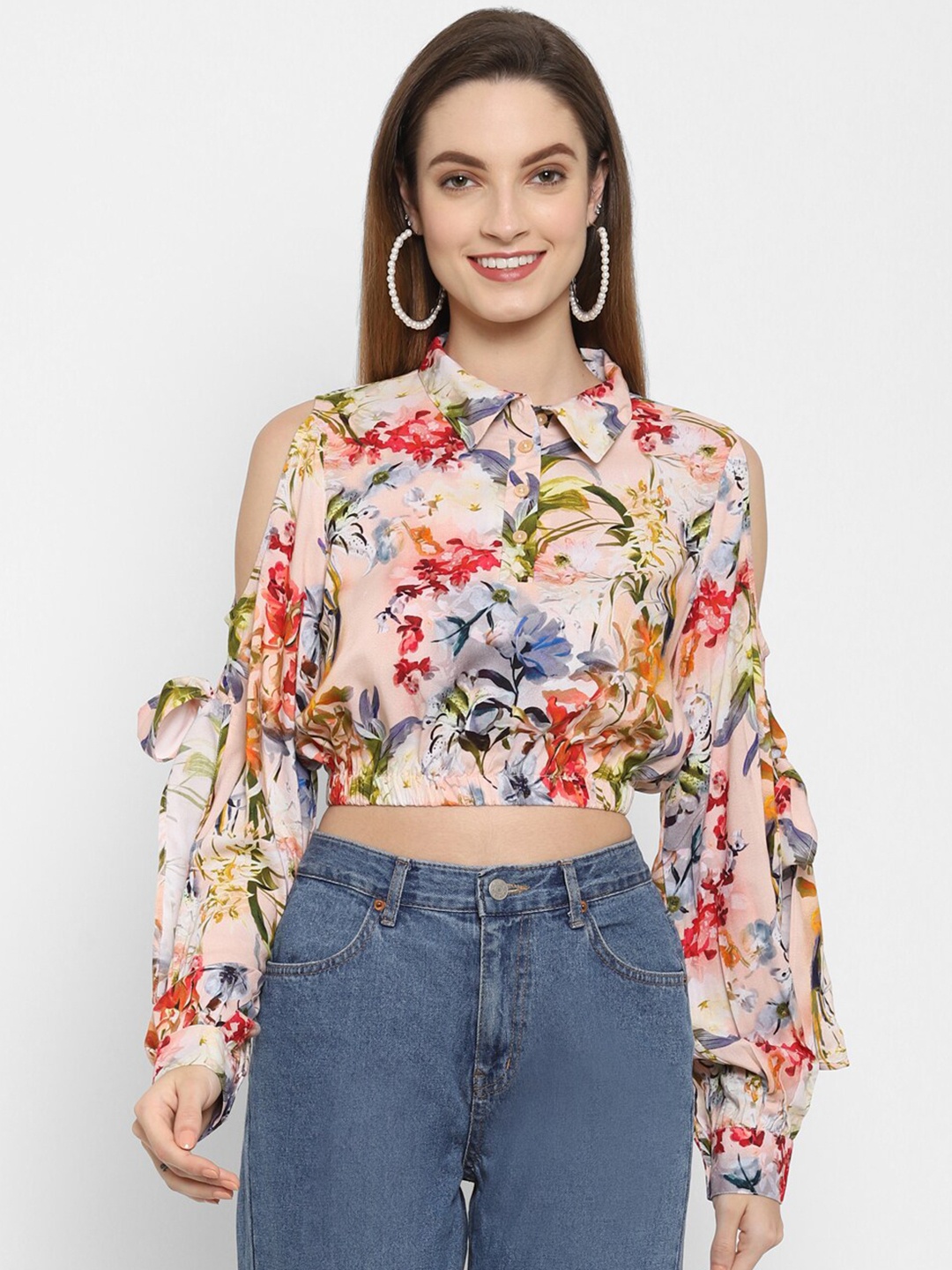 

VALBONE Woman Peach-Coloured Floral Print Crop Top