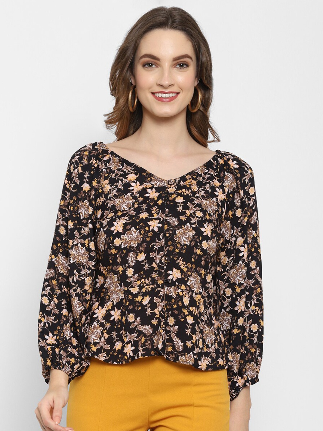 

VALBONE Woman Black Floral Print Top