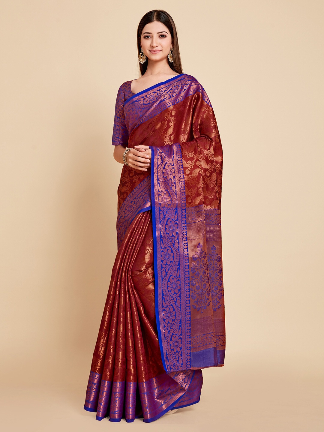 

MIMOSA Maroon And Purple Woven Design Zari Art Silk Kanjeevaram Saree