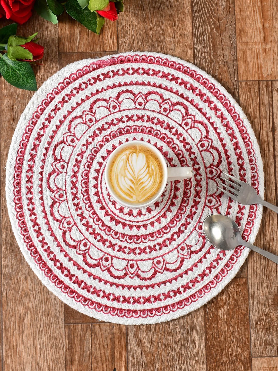 

Homefab India Set Of 4 Printed Cotton Table Placemats, Maroon