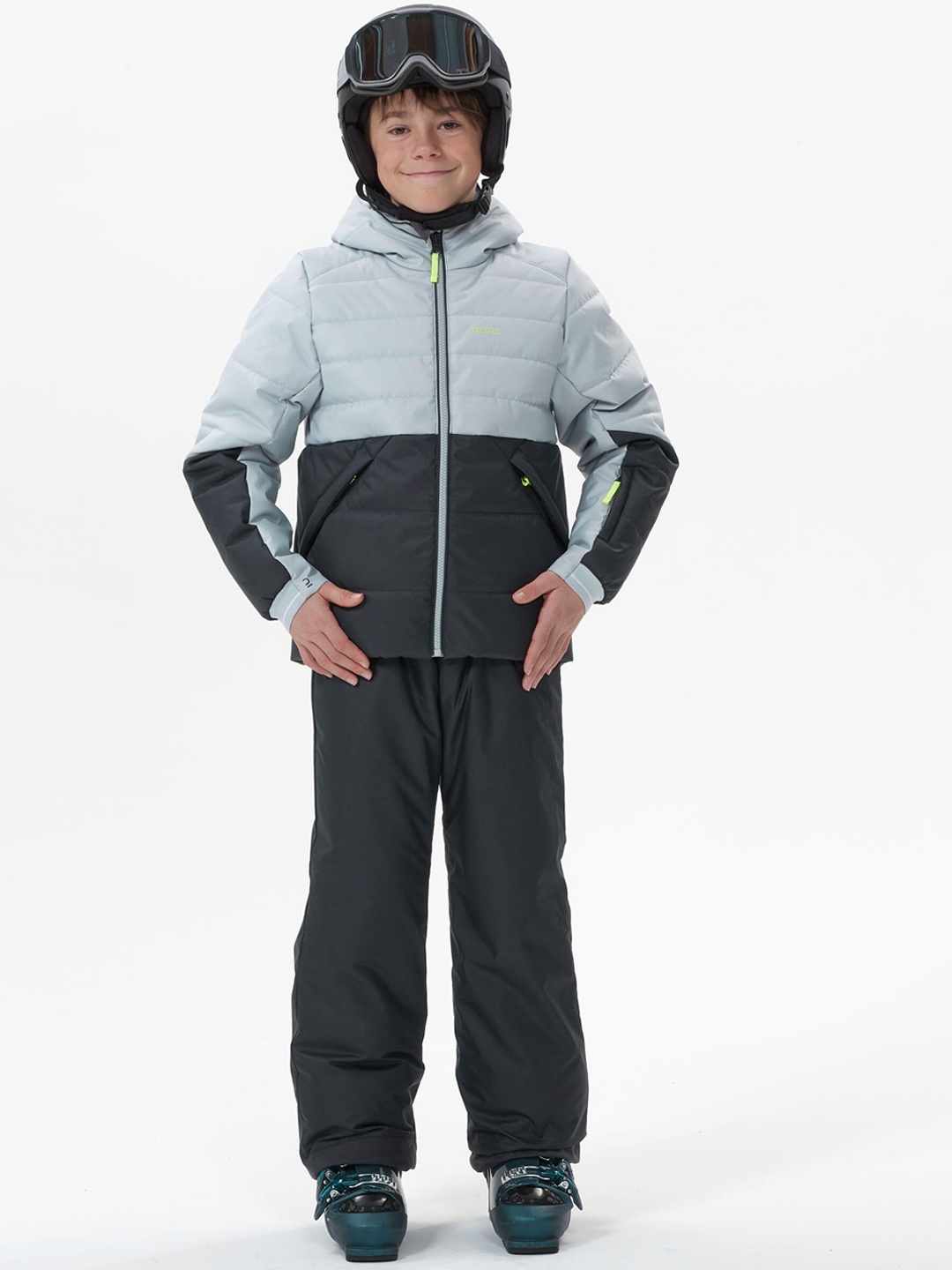 

WEDZE By Decathlon Boys Grey & Charcoal Colourblocked Hooded Padded Jacket