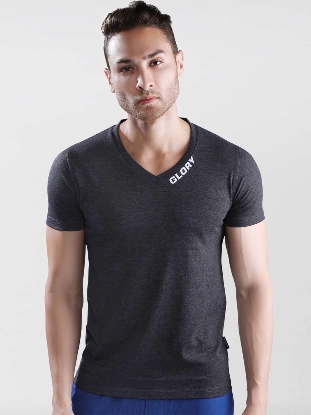 

Dream of Glory Inc Men Charcoal V-Neck T-shirt