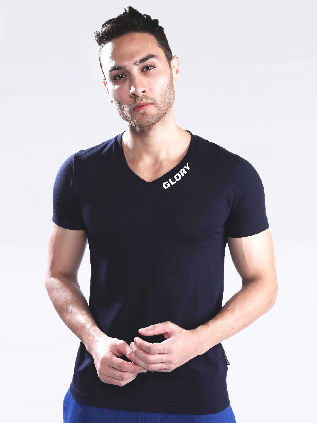 

Dream of Glory Inc Men Navy Blue V-Neck Cotton T-shirt