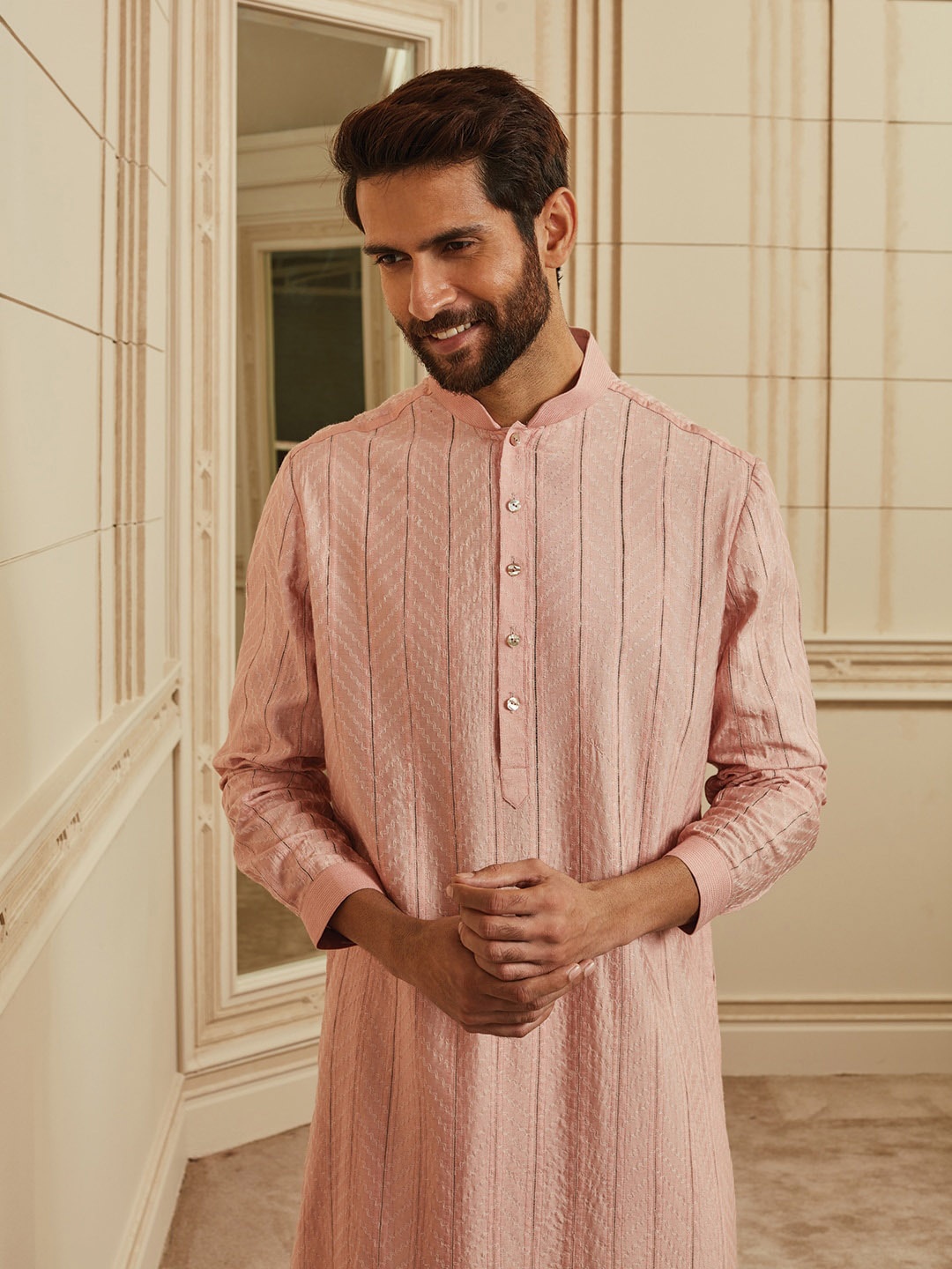 

Tasva Men Pink Kurta with Churidar