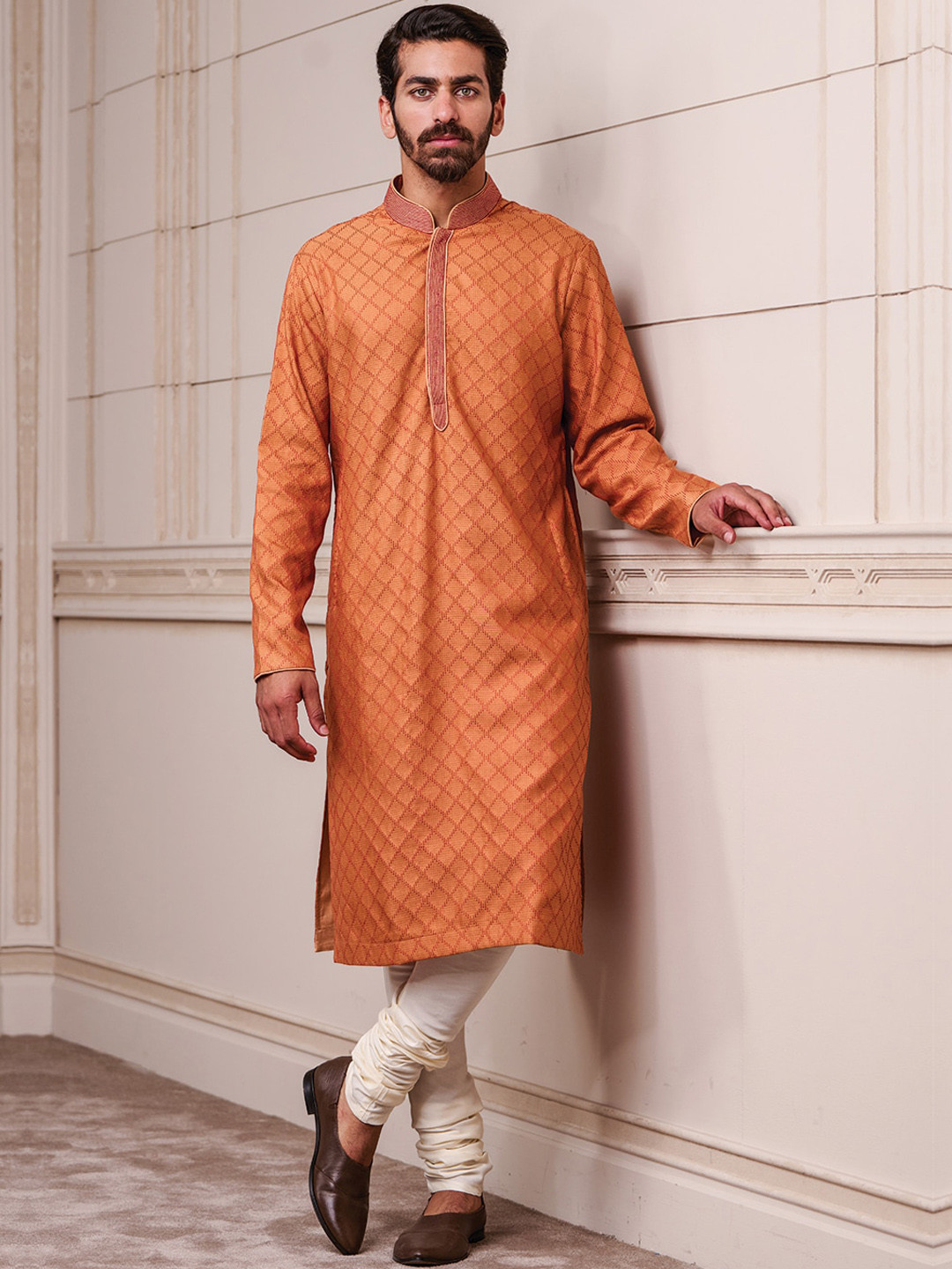 

Tasva Men Orange & Off White Kurta with Churidar