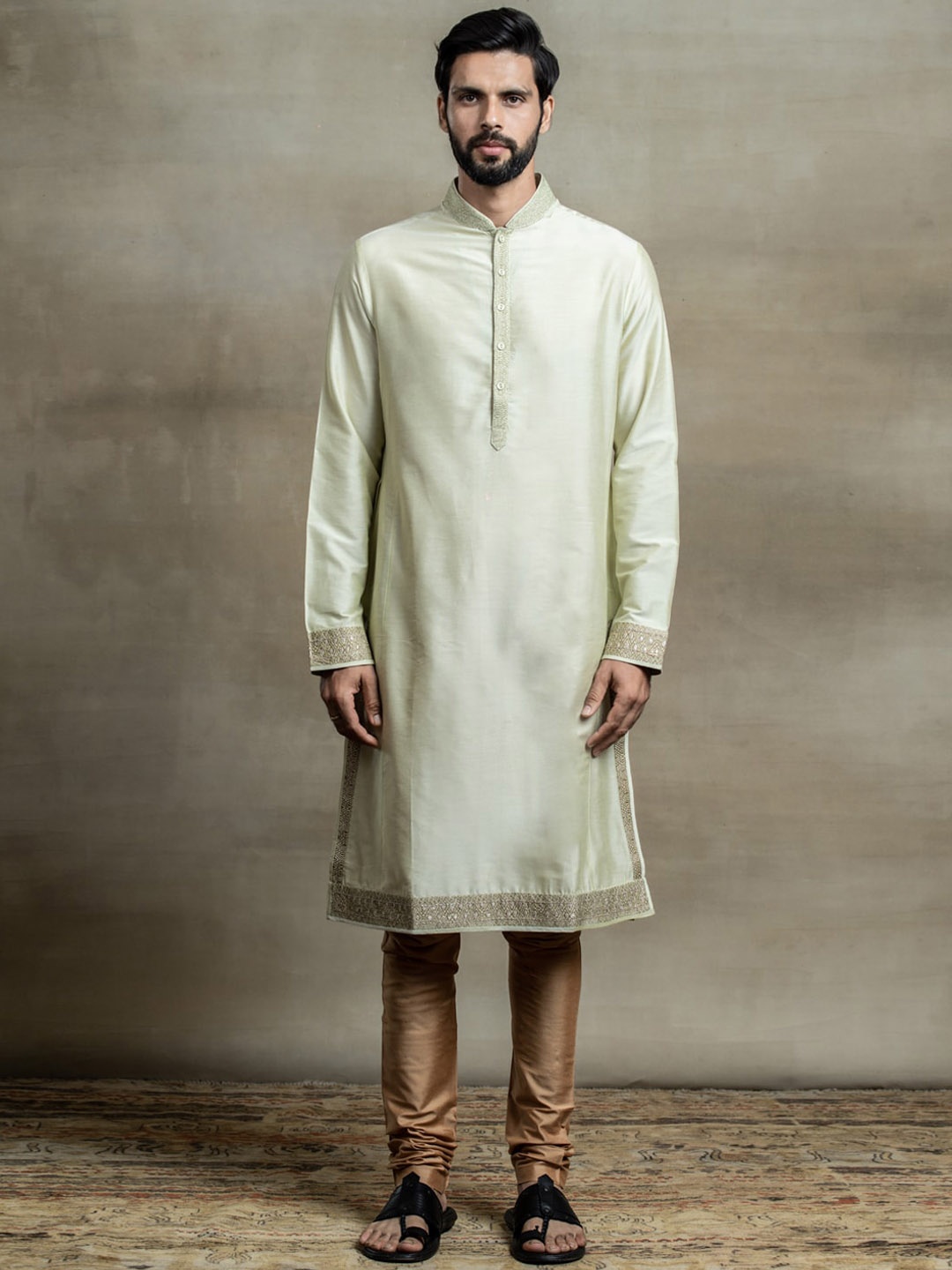 

Tasva Men Sea Green Printed Kurta with Churidar